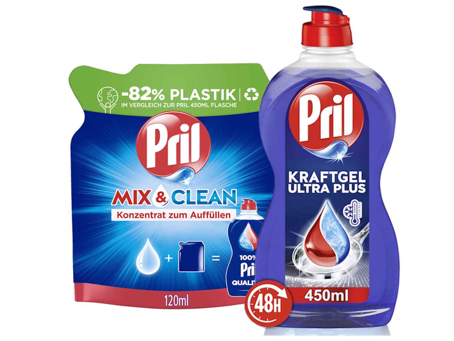 PRIL Original Konzentrat Mix & Clean Original & Kraftgel Ultra Plus Geschirrspülmittel (Spar-Set, [2-St. mit höchster Fettlösekraft für sauberes Geschirr (1x 120ml + 1x 450ml)