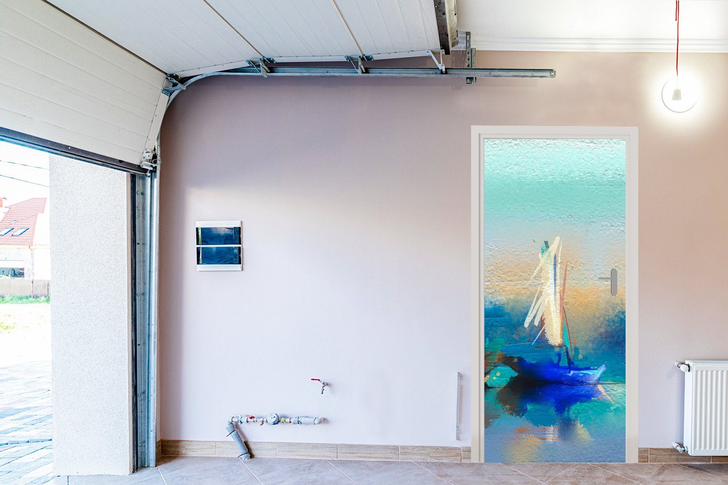 Abstrakt, Ölfarbe (1 für 75x205 Tür, - Fototapete Türtapete cm St), Türaufkleber, - Gemälde Matt, MuchoWow bedruckt, Boot -