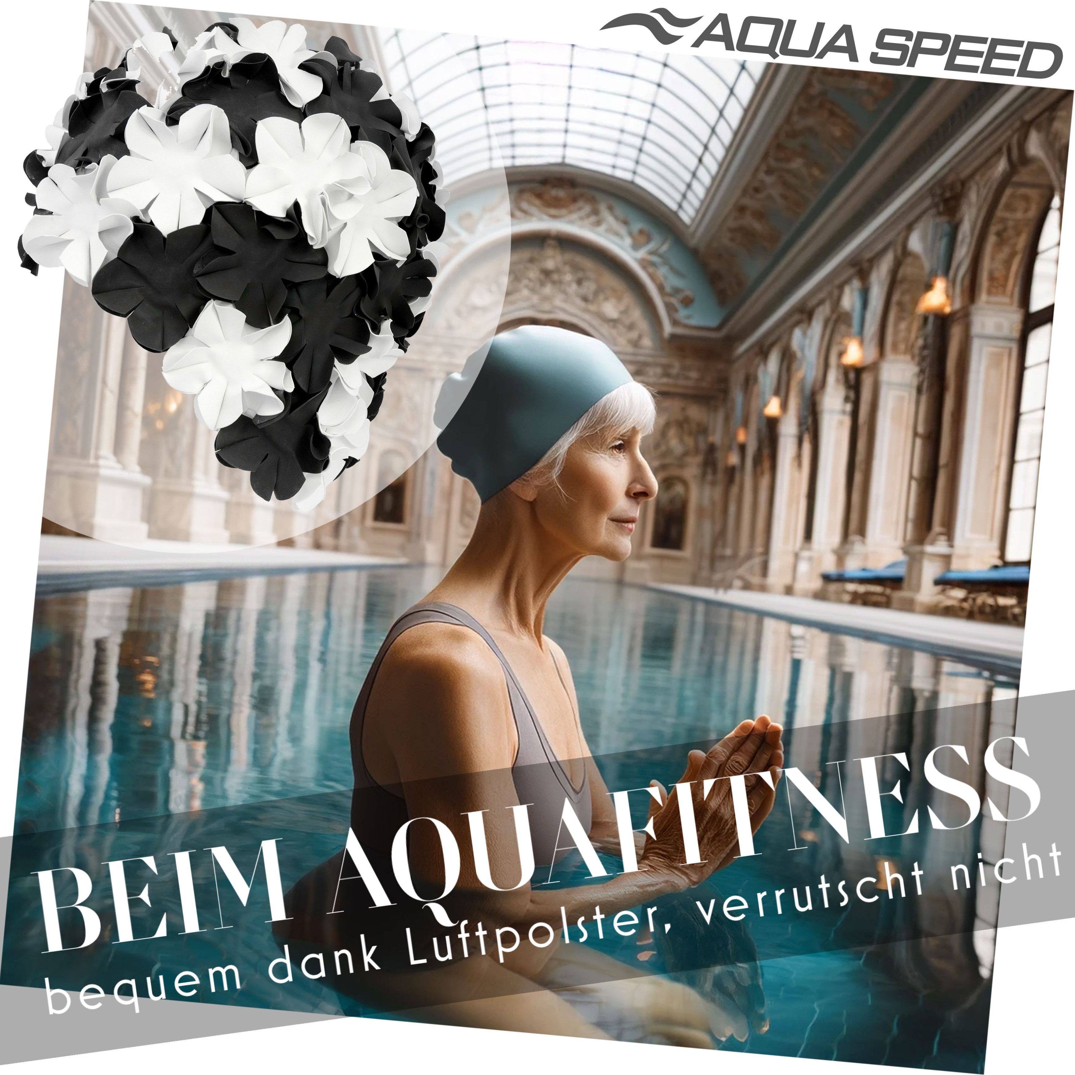 Aqua Speed Badekappe Aqua Speed Bademütze Damen Retro Schwimmkappe Lange Haare