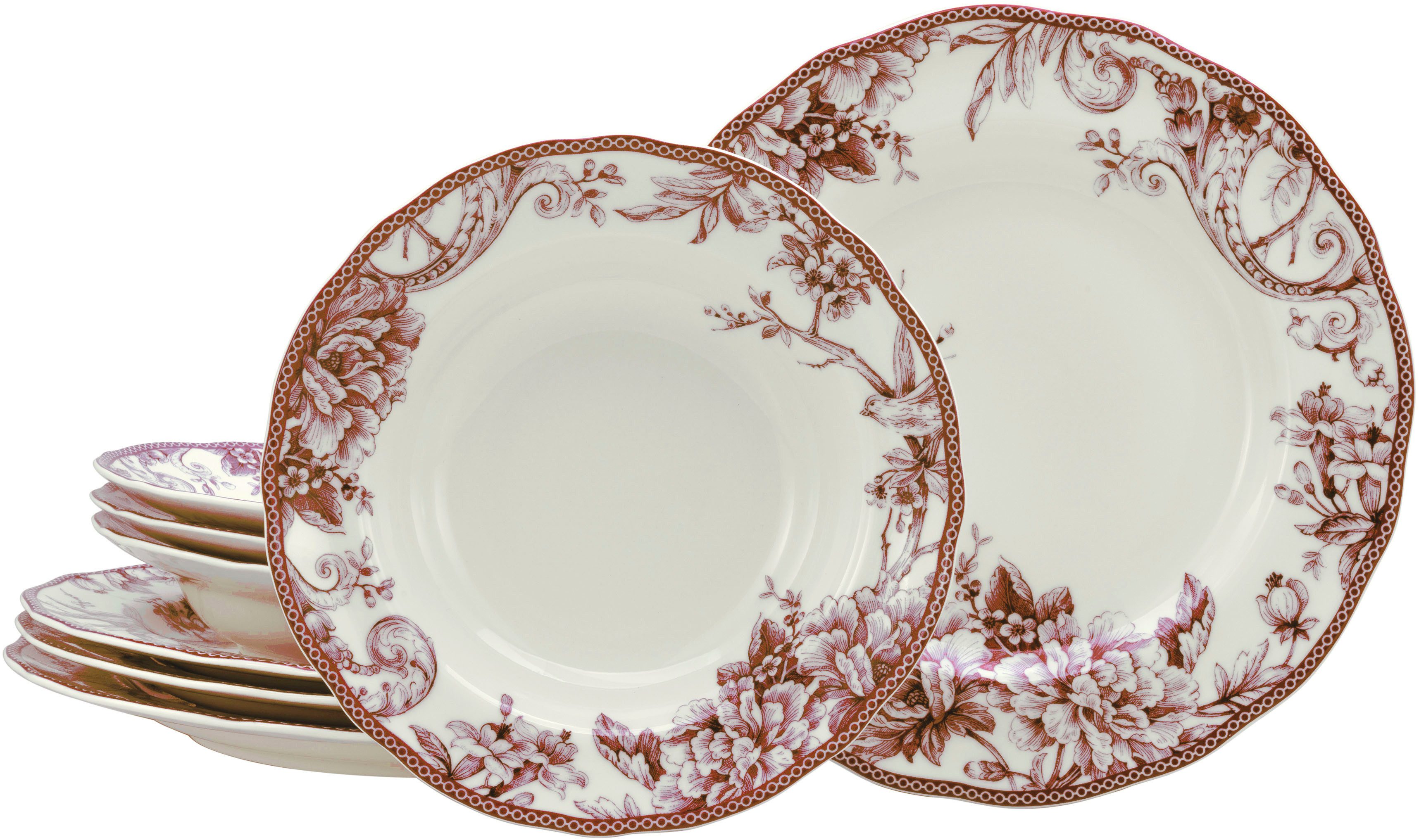 CreaTable Tafelservice Adelaide, Service 8-tlg. (8-tlg), 4 Personen, Porzellan, Teller Set, Nostalgischer Vintage Dekor, Elegante Form