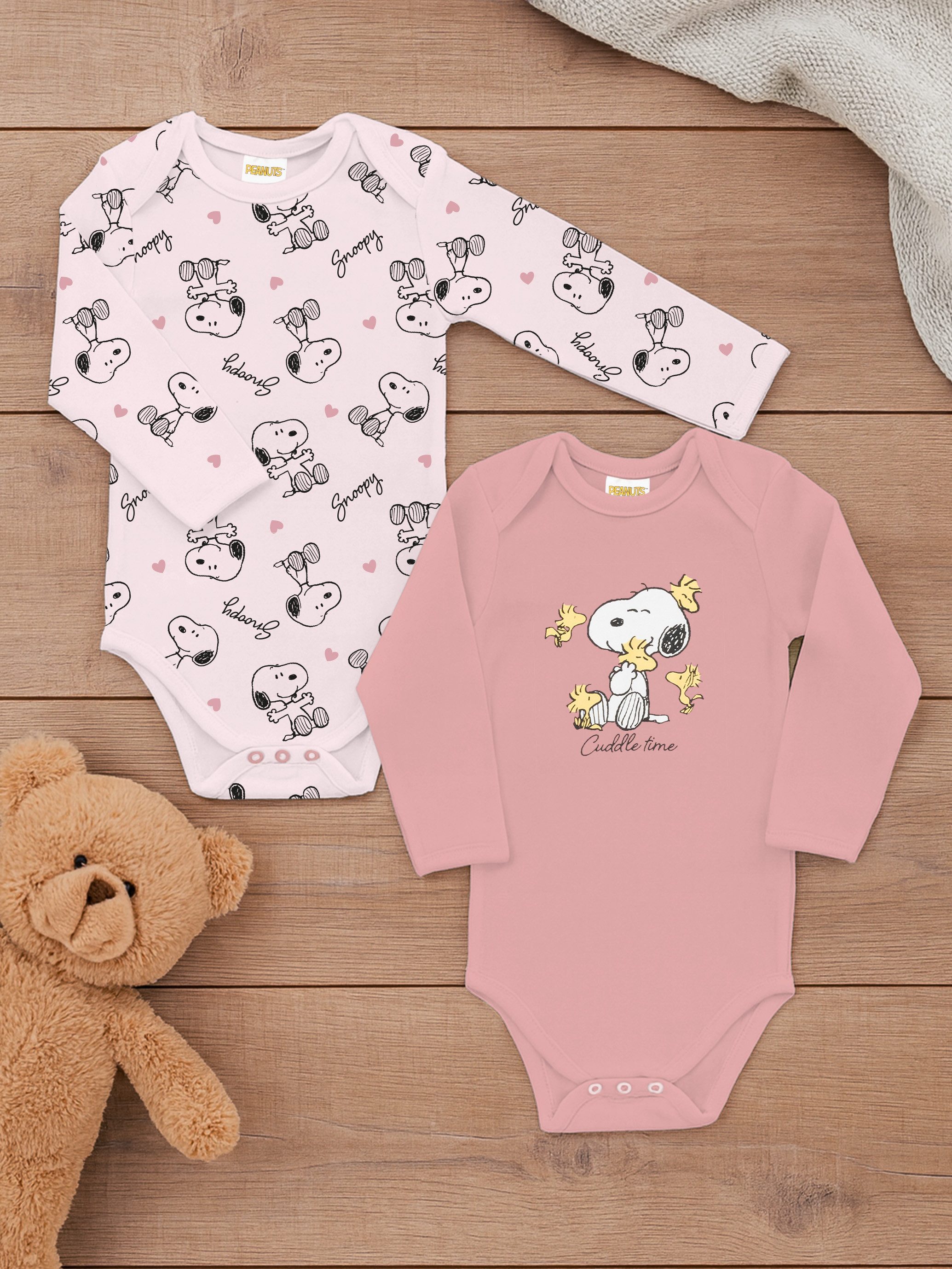 United Labels® Body 2er Set Peanuts Snoopy Baby Body Strampler Schlafstrampler Langarm