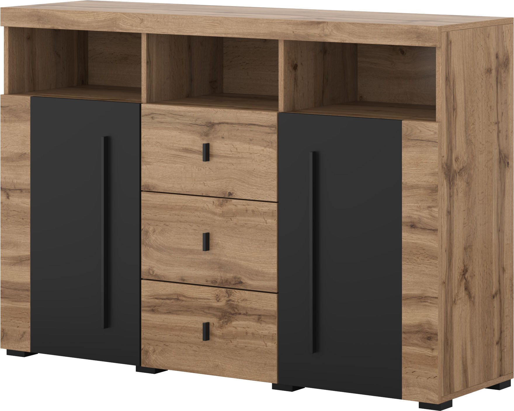 INOSIGN Sideboard "Roger,Breite 132cm, stilvolle Schrank, 2 Holztüren 3 Sch günstig online kaufen