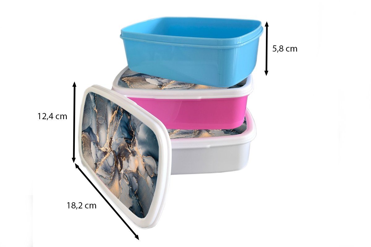 Marmor Brotbox Lunchbox Jungs Mädchen Grau Luxus - (2-tlg), Gold, MuchoWow weiß für Kunststoff, - für Blau - und Kinder Erwachsene, - und Brotdose,