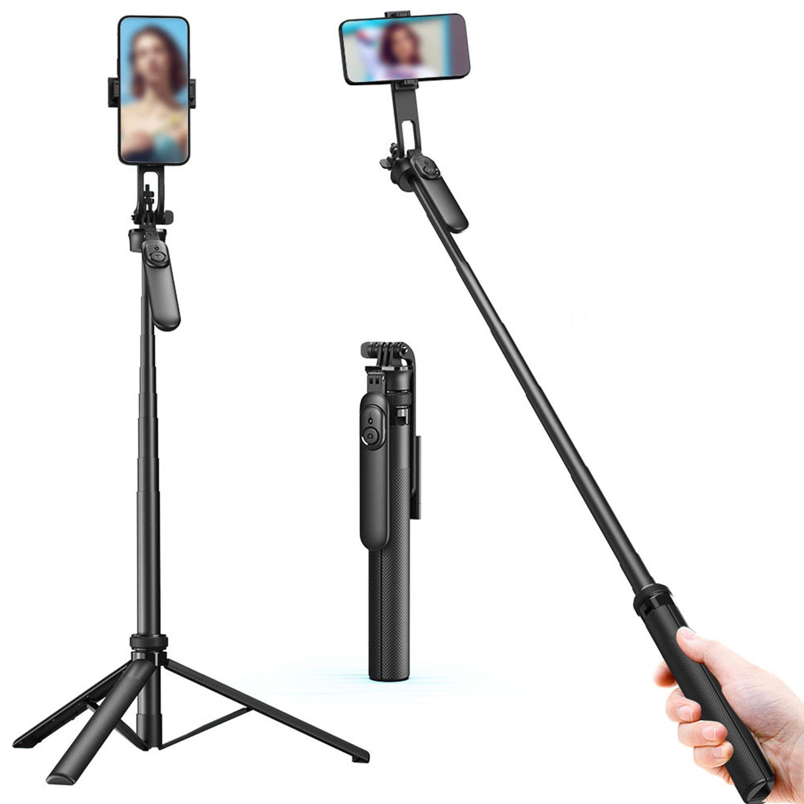 MOPUEA Handy-Stativ Selfiestick mit Fernbedienung 3 in 1 Selfie Stick Stativ Selfiestick (Leicht, stabil, 360° drehbar, Fernbedienung, rutschfest)