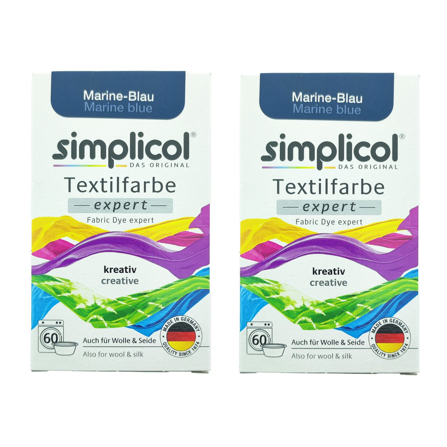 simplicol Textilfarbe 2er Pack Simplicol Textilfarbe Expert Marine-Blau 150g, Farberneuerung Textilfärbemittel Farbauffrischung Farbmischung Batik