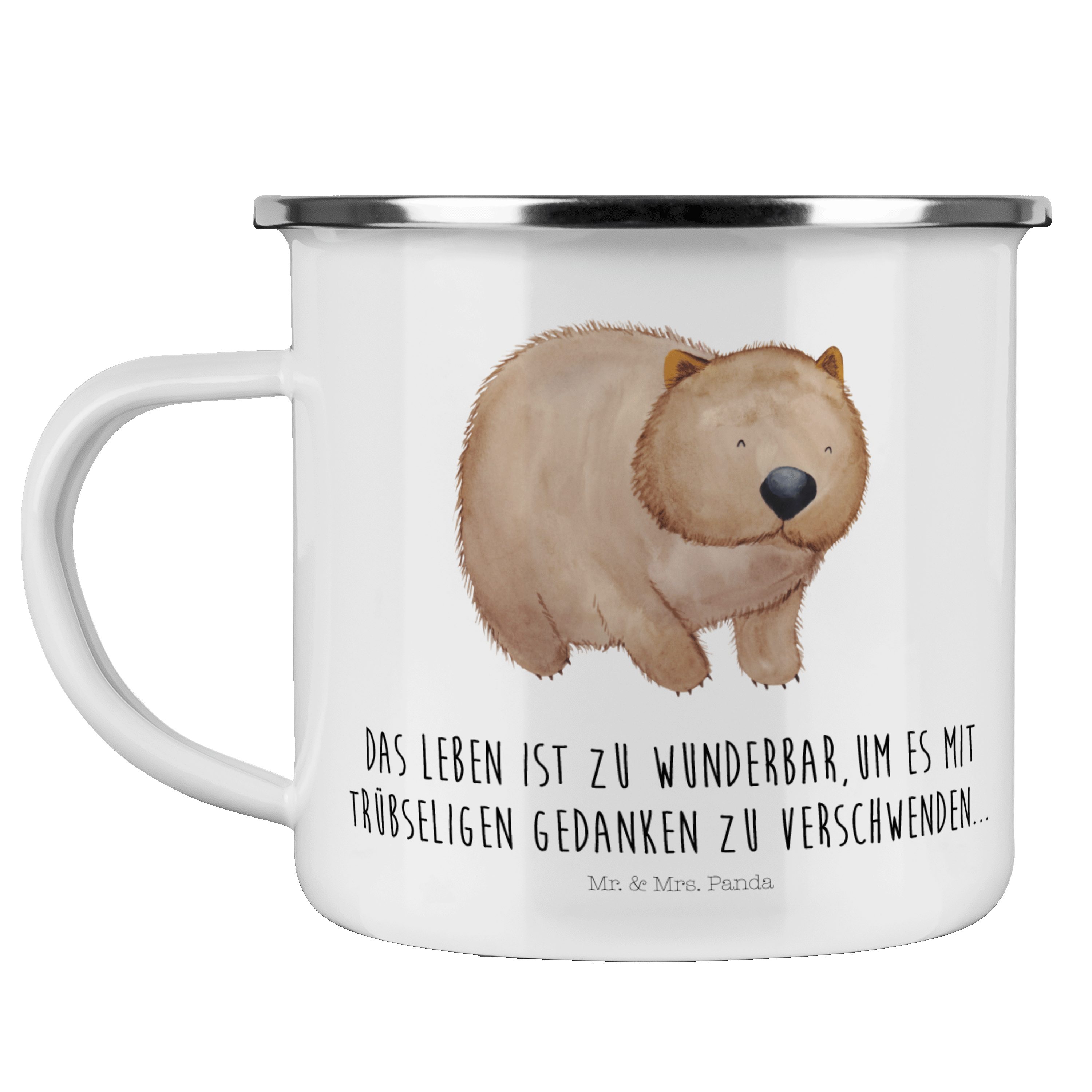 Panda Spruch, Geschenk, Sprüche, - Becher Metall, - lustige Mr. Motivation, Emaille Weiß Wombat & Mrs.