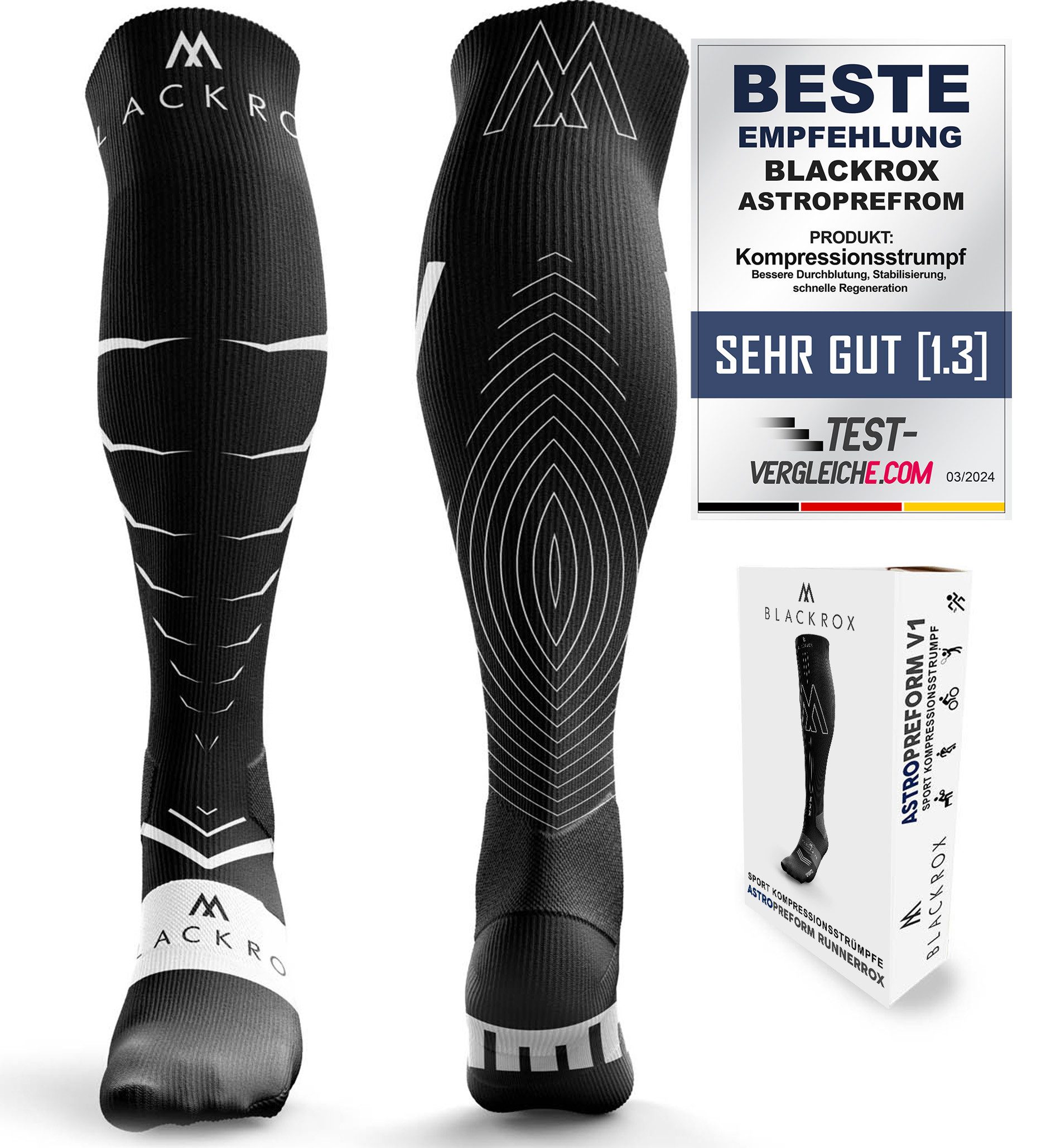 BLACKROX Kompressionsstrümpfe [Vergleichssieger 2026] Gr. S-XL, Für Damen & Herren, VIPEROX