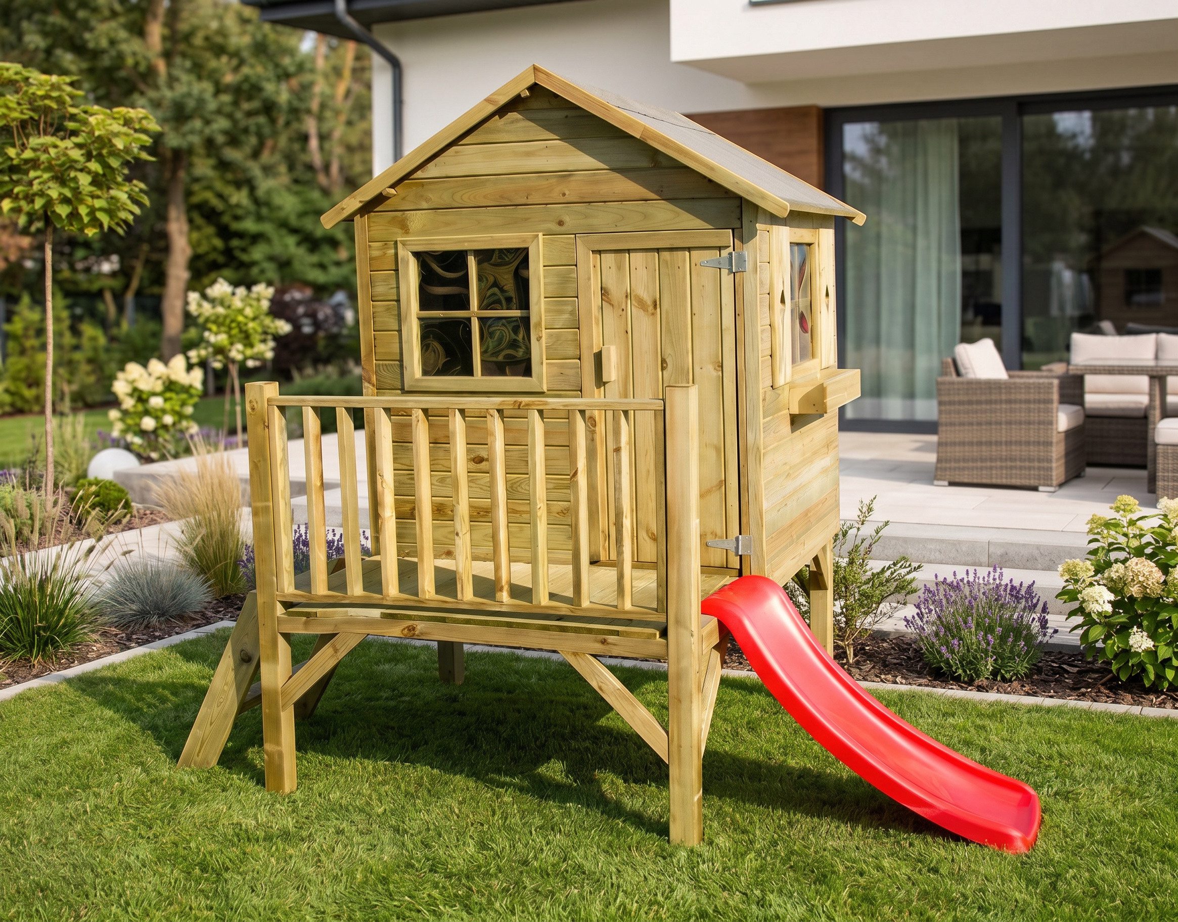 bv-vertrieb Spielturm Kinderspielhaus mit Rutsche und Leiter Spielhaus Holz-Gartenhaus #3991