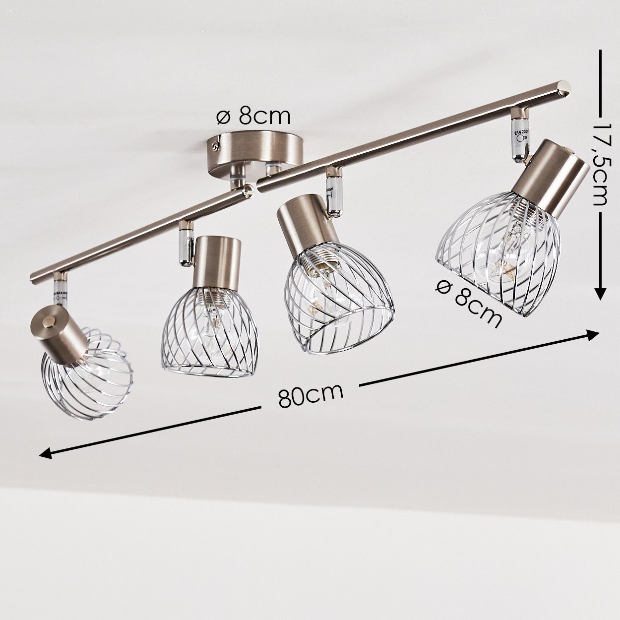 hofstein Deckenleuchte »Seveso« Deckenlampe aus Metall in Nickel-matt/Chrom, ohne Leuchtmittel, verstellbare Strahler, E14, in Gitter-Optik, mit Lichteffekt