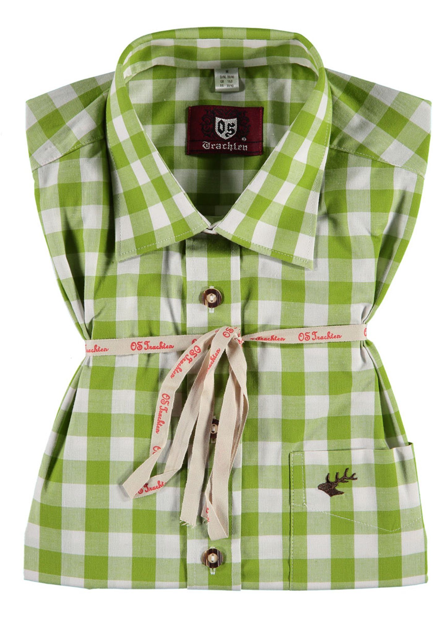 OS-Trachten Trachtenhemd Fexum Herren Langarmhemd mit Hirsch-Stickerei auf der Brusttasche giftgrün