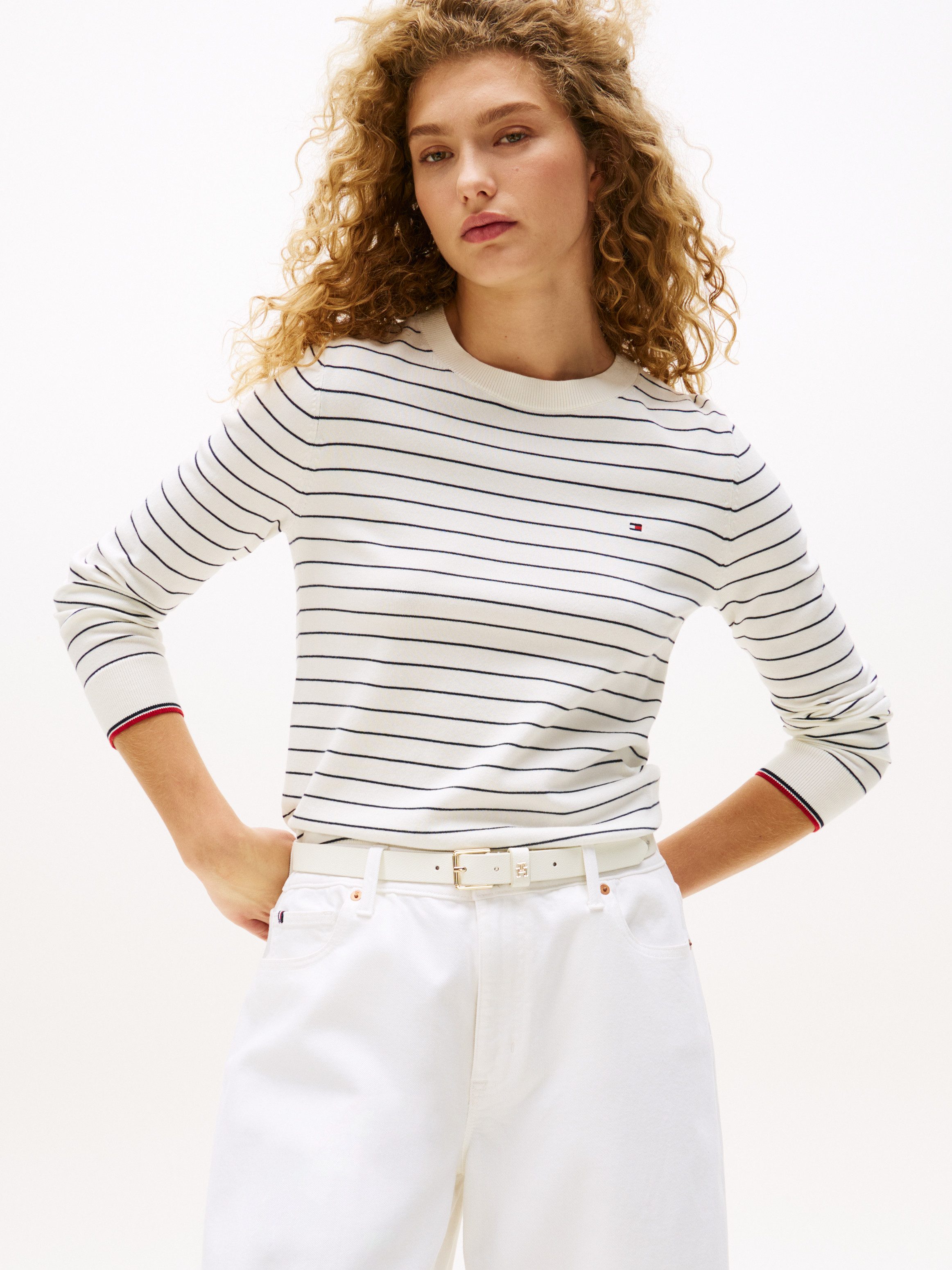 Tommy Hilfiger Rundhalspullover CO JERSEY STITCH LS C-NK SWT mit Logosticke günstig online kaufen