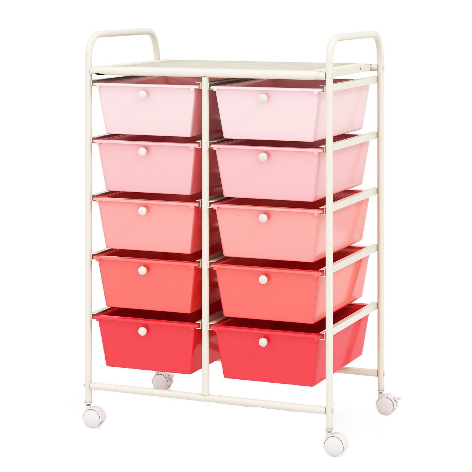KOMFOTTEU Schuhregal Rollcontainer, mit 10 Schubladen stapelbar, 65,5 x 37 x 87 cm