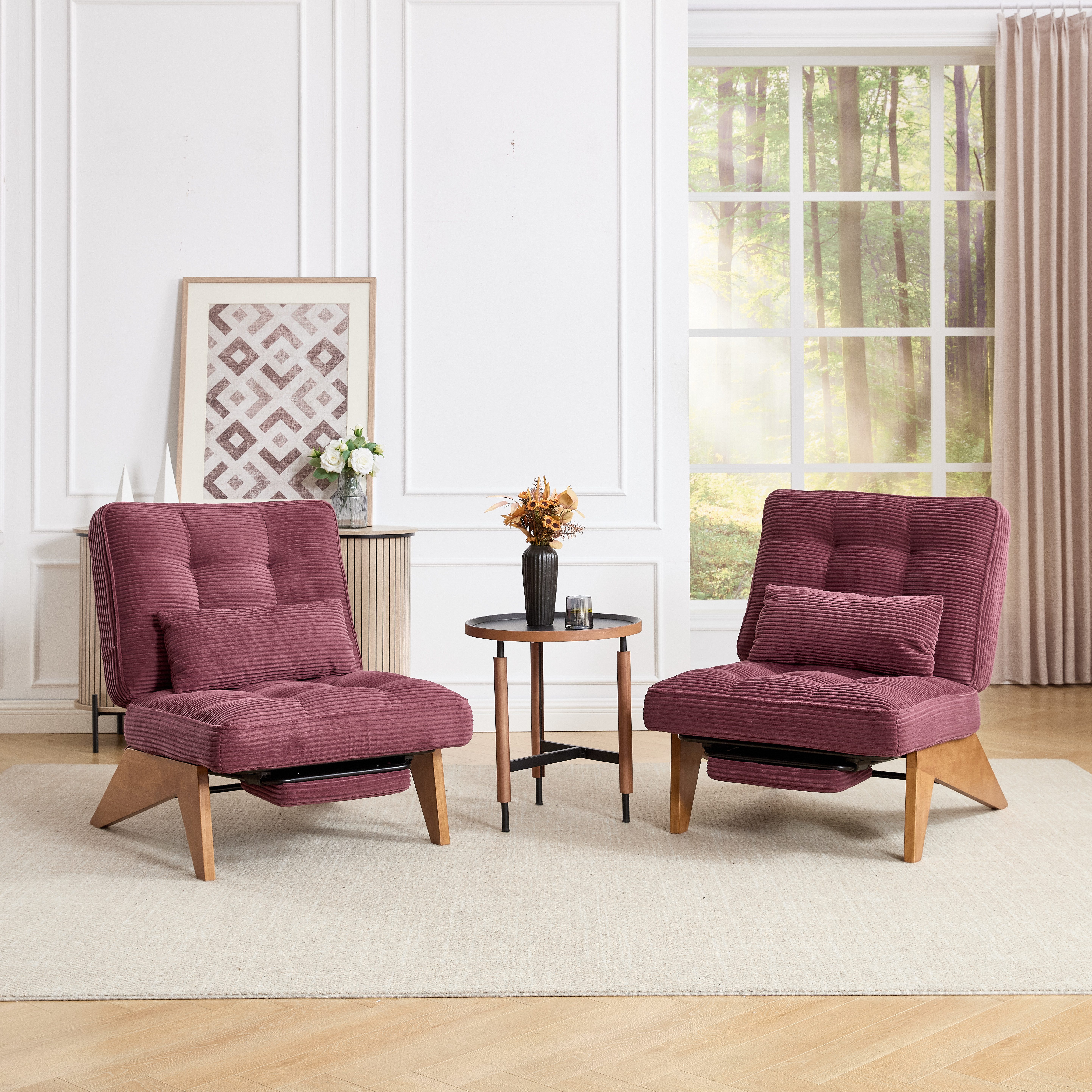 REDOM Loungesessel Verstellbarer Polsterstuhl (Relaxsessel mit Lendenkissen & Holzbeinen, atmungsaktives Kordpolster)