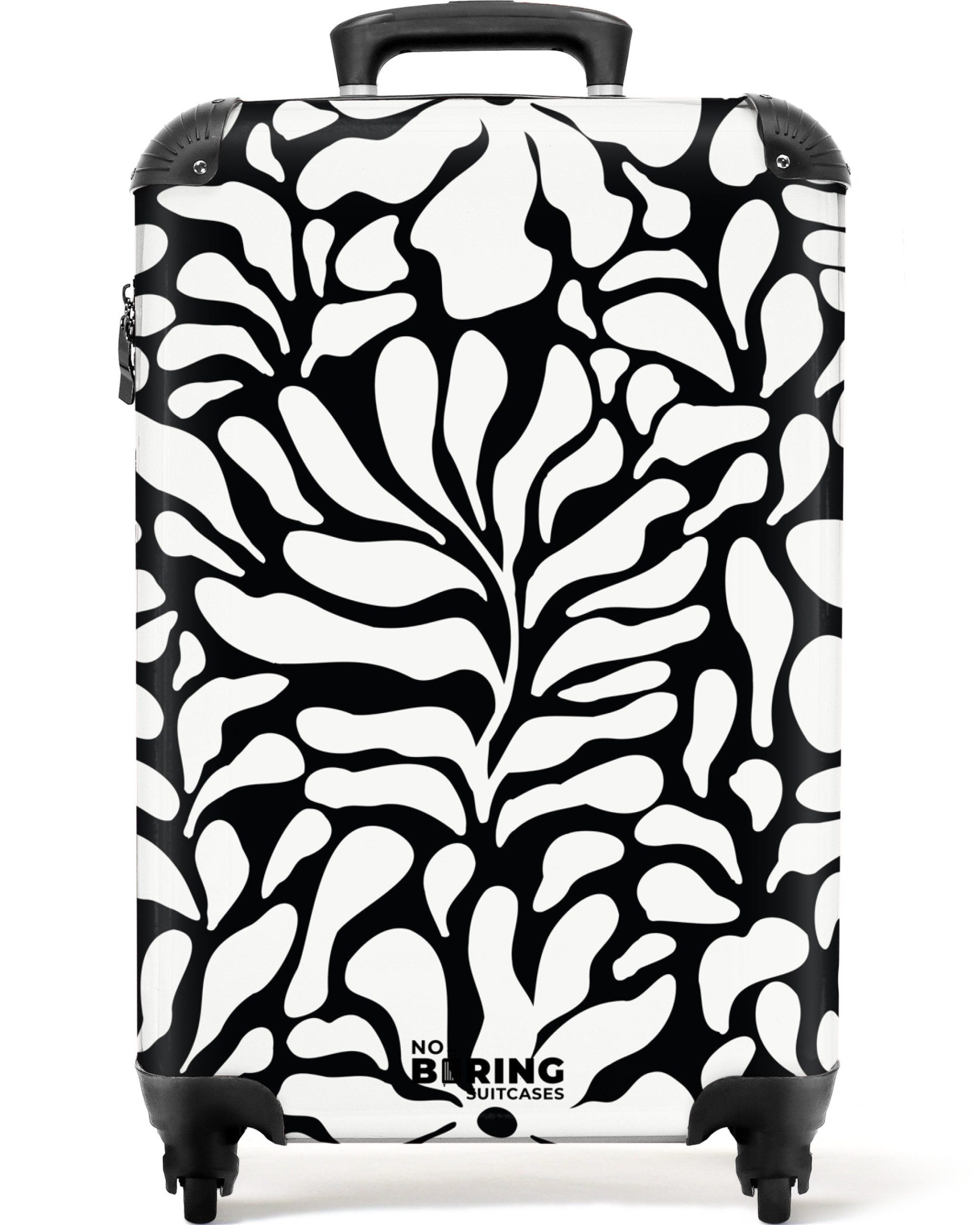 NoBoringSuitcases.com© Hartschalen-Trolley Schwarz mit weißen Blumen günstig online kaufen