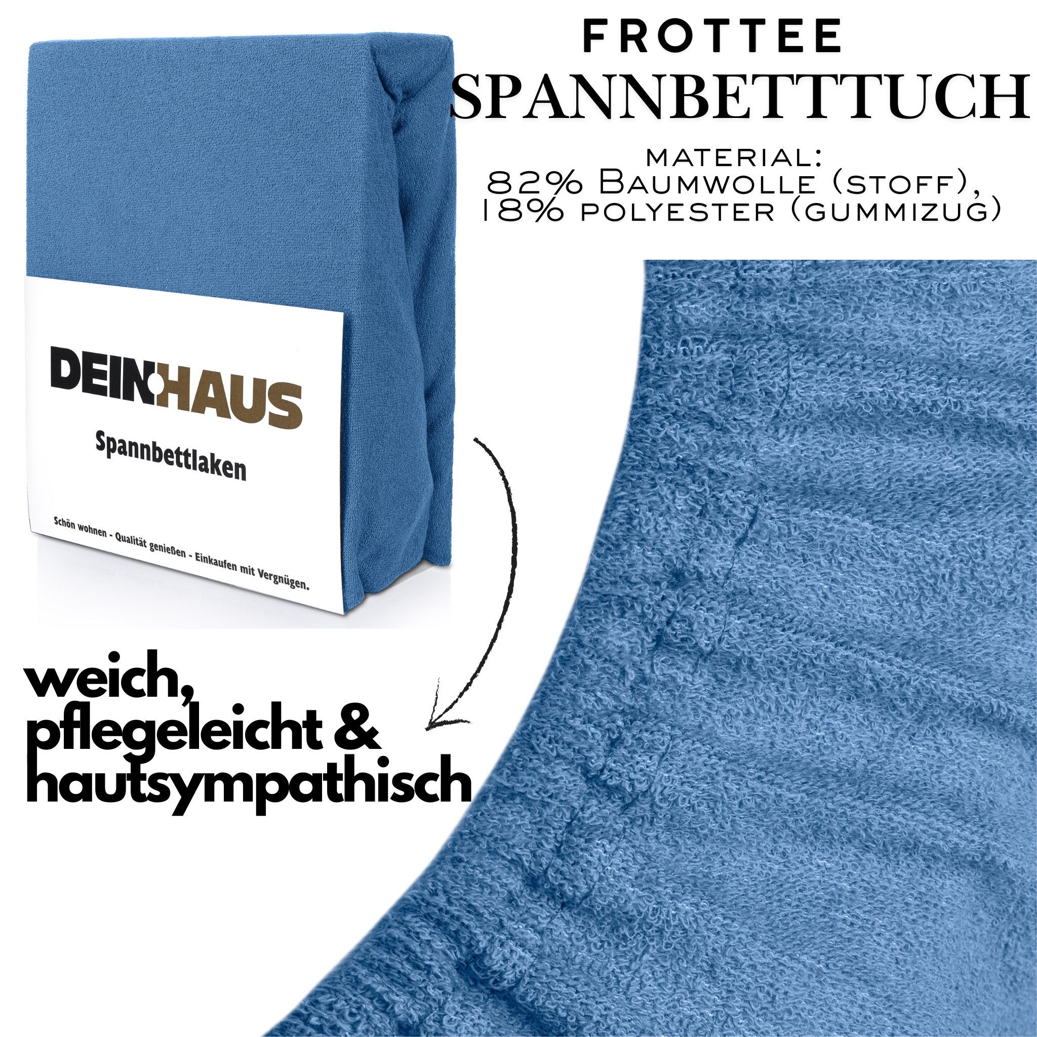 DH DEIN . HAUS Spannbettlaken Frottee SOFT, Baumwolle, Gummizug: rundum, (1 Stück), weich saugfähig atmungsaktiv Rundumgummi formstabil bis 20 cm – Bild 3 von 5