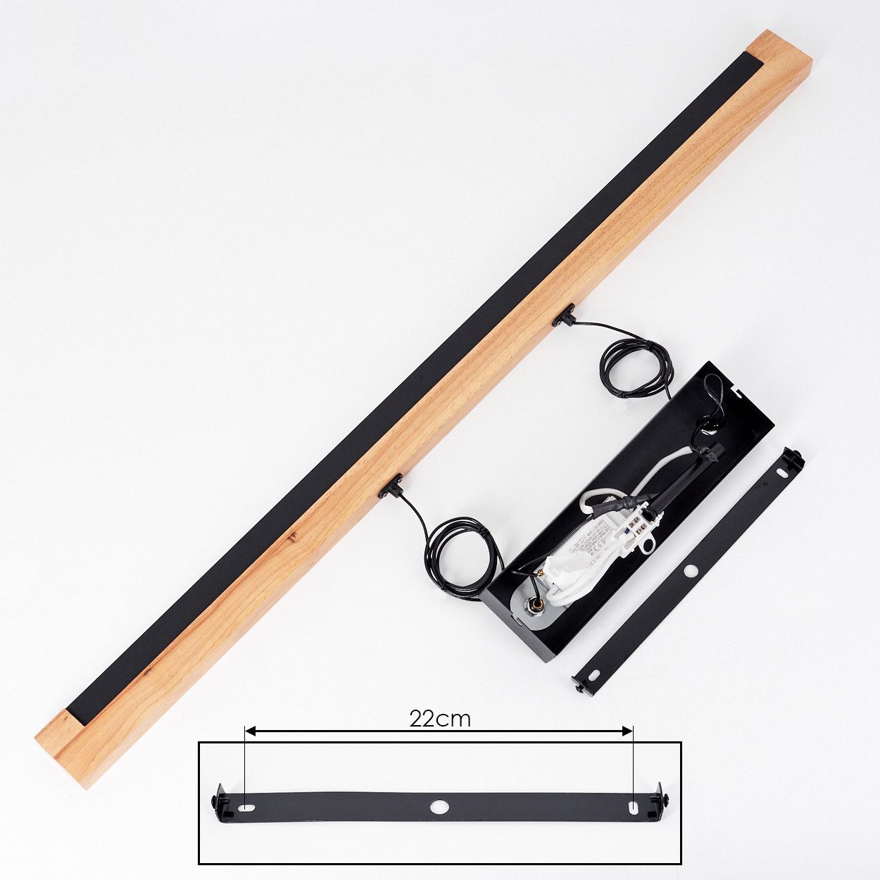 hofstein Hängeleuchte Hängelampe aus Metall/Holz/Kunststoff in Schwarz/Natur/Weiß, LED wechselbar, 3000 Kelvin, skandinavisches Design, Höhe max. 119cm, 24 W, 2 – Bild 5 von 5