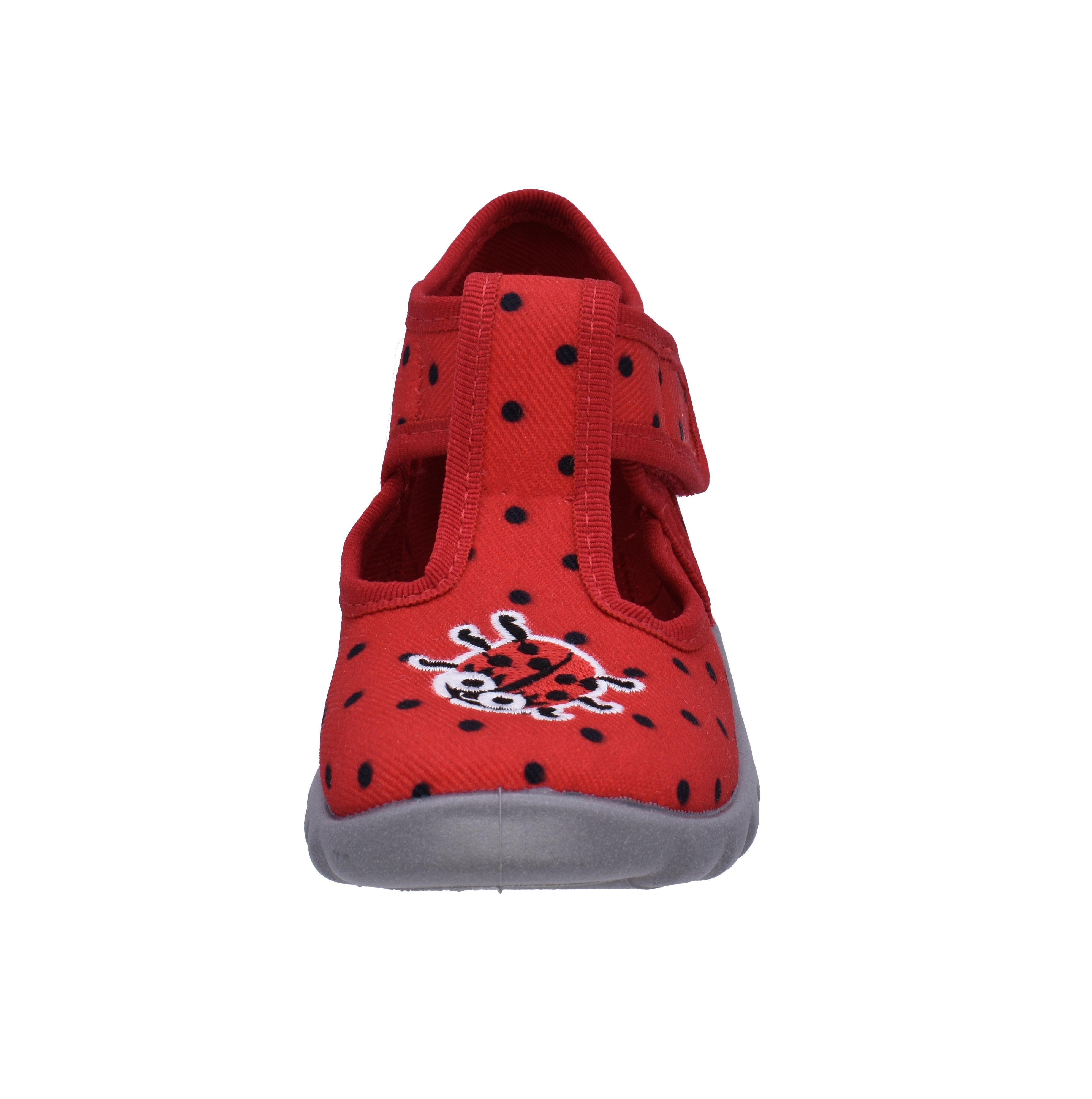 Fischer-Markenschuh Flexi Hausschuh aus Baumwolle, mit Marienkäfer bestickt, Frotteefutter