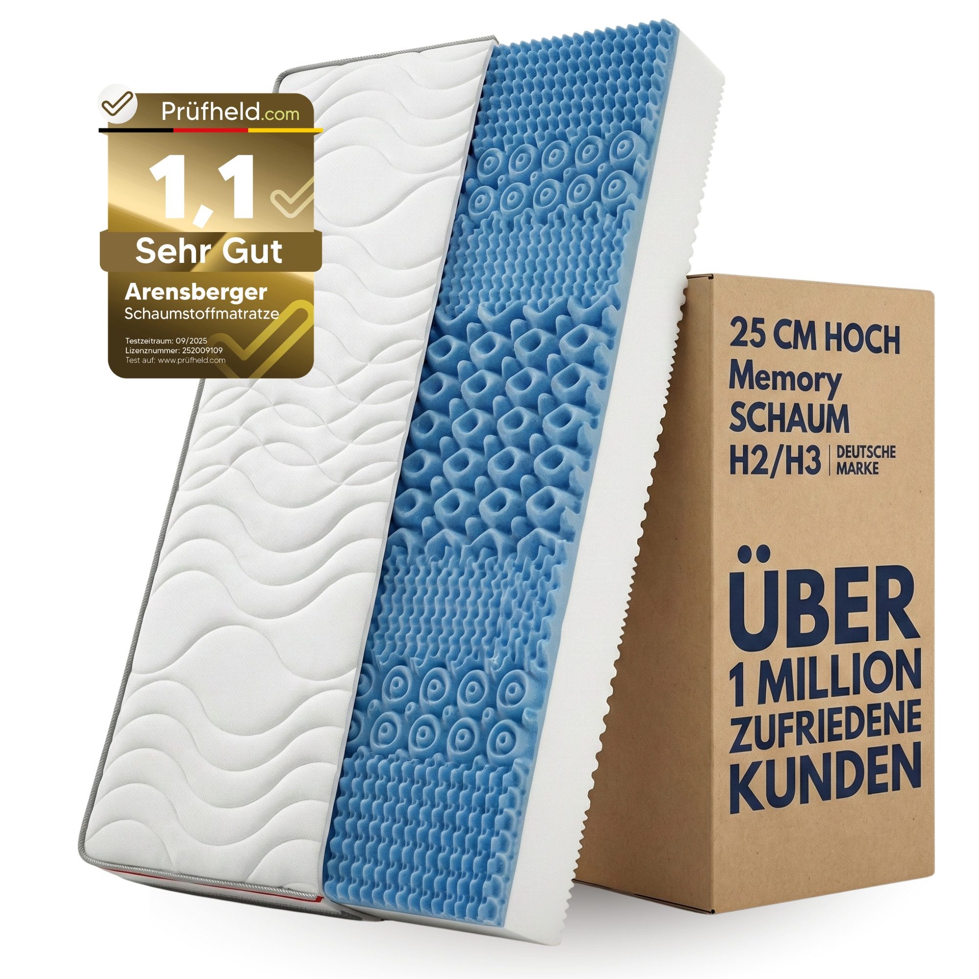 Kaltschaummatratze Matratze FLEXX, 25cm hoch, Kaltschaummatratze Schaummatratze H2 H3, Arensberger, 25 cm hoch, (90 x 200 cm), wendbar mit 7 Zonen & Memoryschaum Memoryfoam, atmungsaktiv, 90x200cm