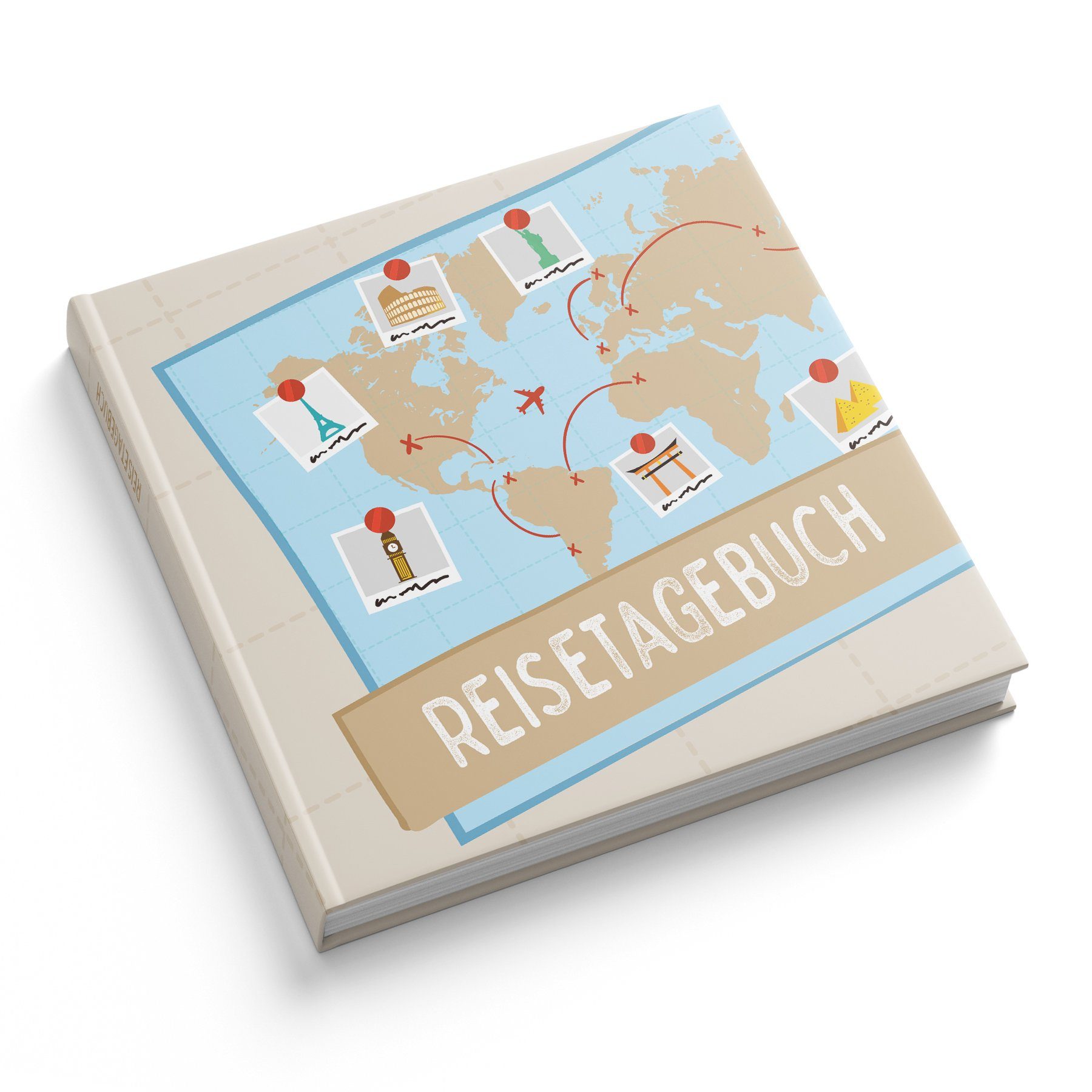 itenga Notizbuch itenga Reisetagebuch "Weltkarte" Erinnerungsbuch 88 Seiten 21x21cm