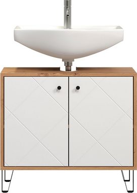 Places of Style Waschbeckenunterschrank Tarragona (1-St) Breite 69 cm, stehend, matt, Waschtisch, braune Holzoptik / weiß