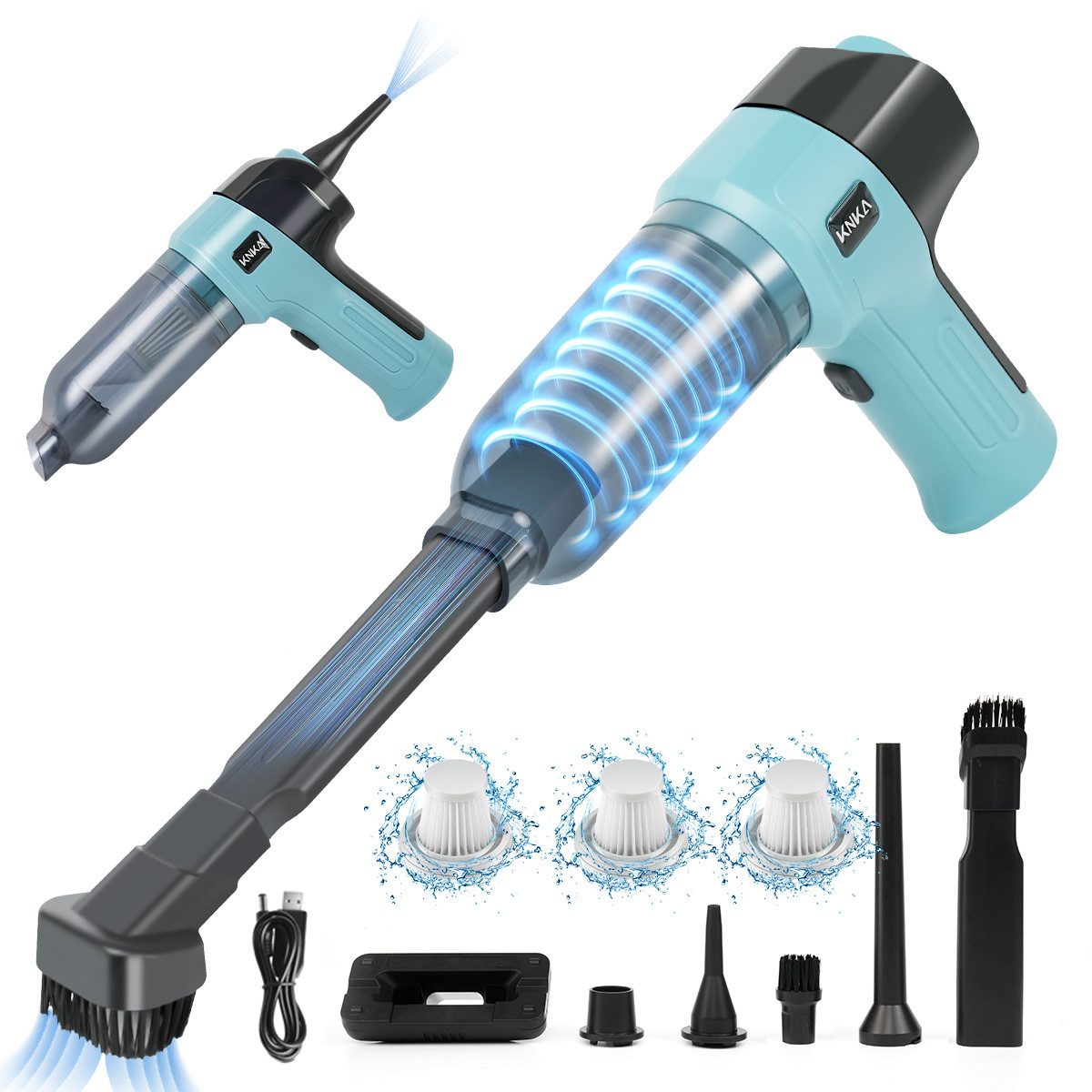 KNKA Akku-Handstaubsauger 3 in 1 Auto-Staubsauger,9000pa USB aufladbar Tragbar Mini Staubsauger, 120 W, kabellos, mit HEPA-Filter, für Büro Genutzt, Haus, Küche, Tierhaare