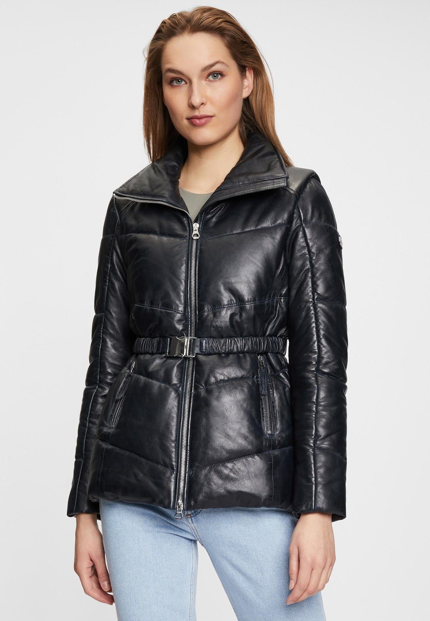 Gipsy Lederjacke Gipsy Echtleder Damen GWCate Lederjacke - schwarz-blau Steppjacke Lammnappa