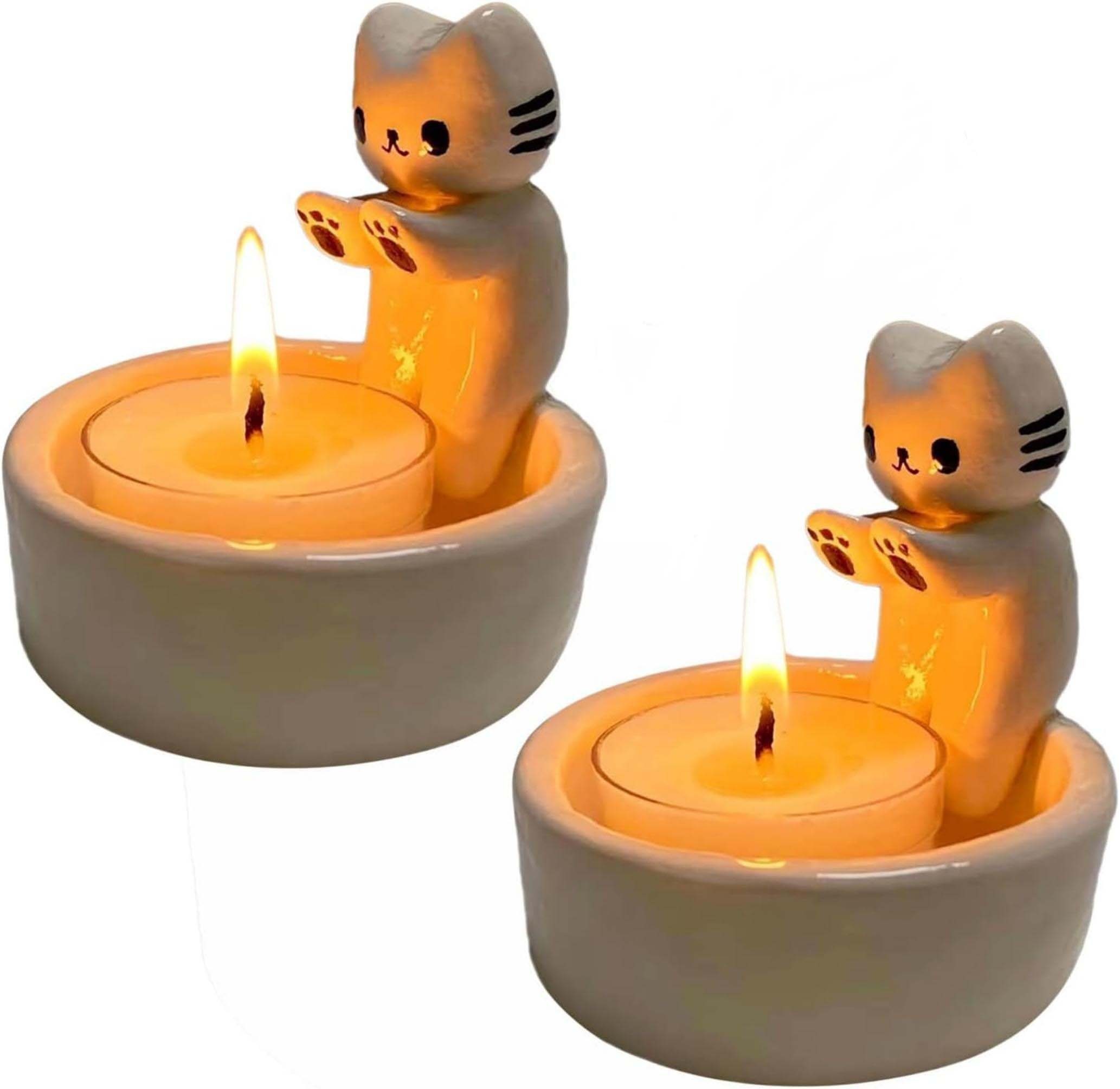 Coonoor Kerzenständer Katze Teelichthalter Harz Katzen Teelichthalter Valen günstig online kaufen