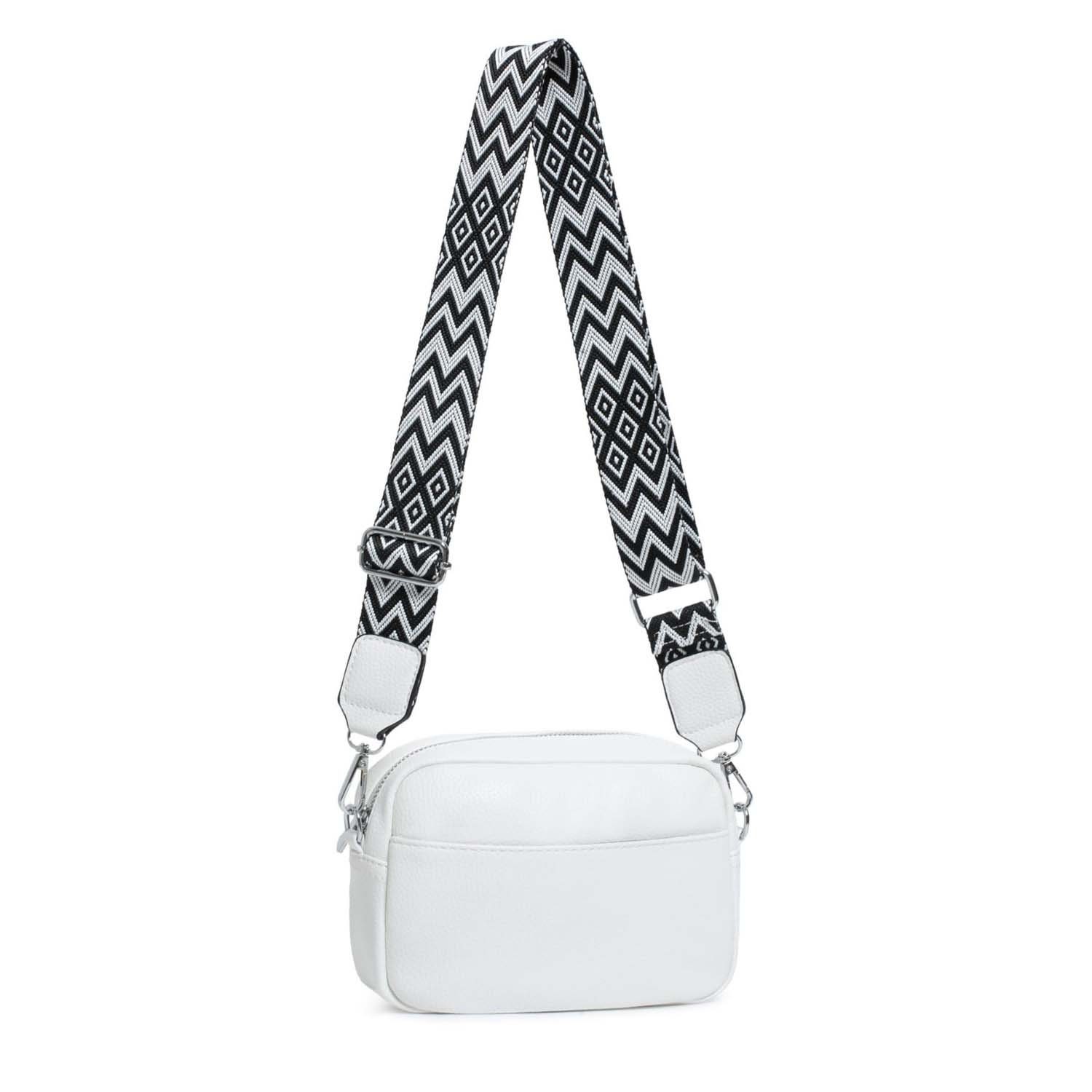 ITALYSHOP24 Schultertasche Damen kleine Umhängetasche CrossBody Crossover Handytasche Geldbörse (Spar-Set aus einer Tasche mit einem breitem Muster Stoffgurt/Umhängeband), Bodybag, Brusttasche, Hüfttasche, Muster Taschengurt, leicht Gewicht