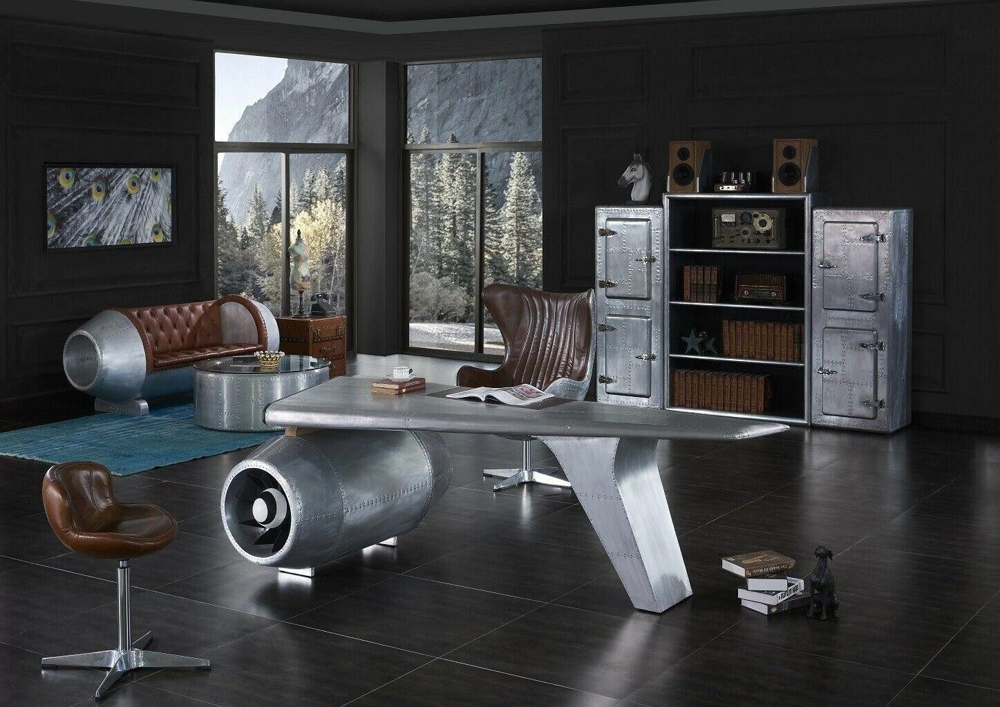 JVmoebel Schreibtisch Flugzeug Flügel Tisch aus Metall in Silber, Made in Europa