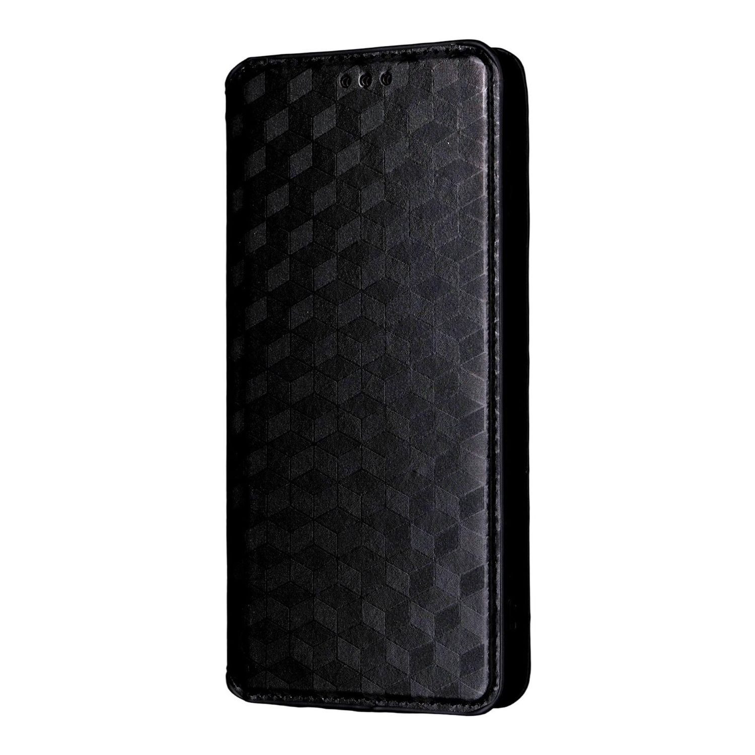 Wigento Smartphone-Hülle Für ZTE Blade A76 4G Cubic Design Flip Kunstleder Wallet Hülle Schwarz, Flip Case mit Kartenfächern und strukturierter Oberfläche