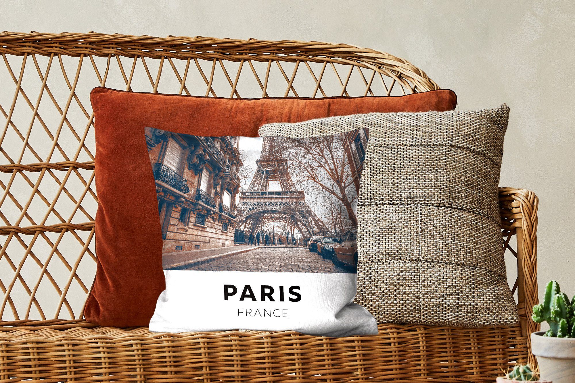 MuchoWow Dekokissen Frankreich Wohzimmer, Schlafzimmer, Deko, Sofakissen Zierkissen - für mit Eiffelturm, - Füllung Paris