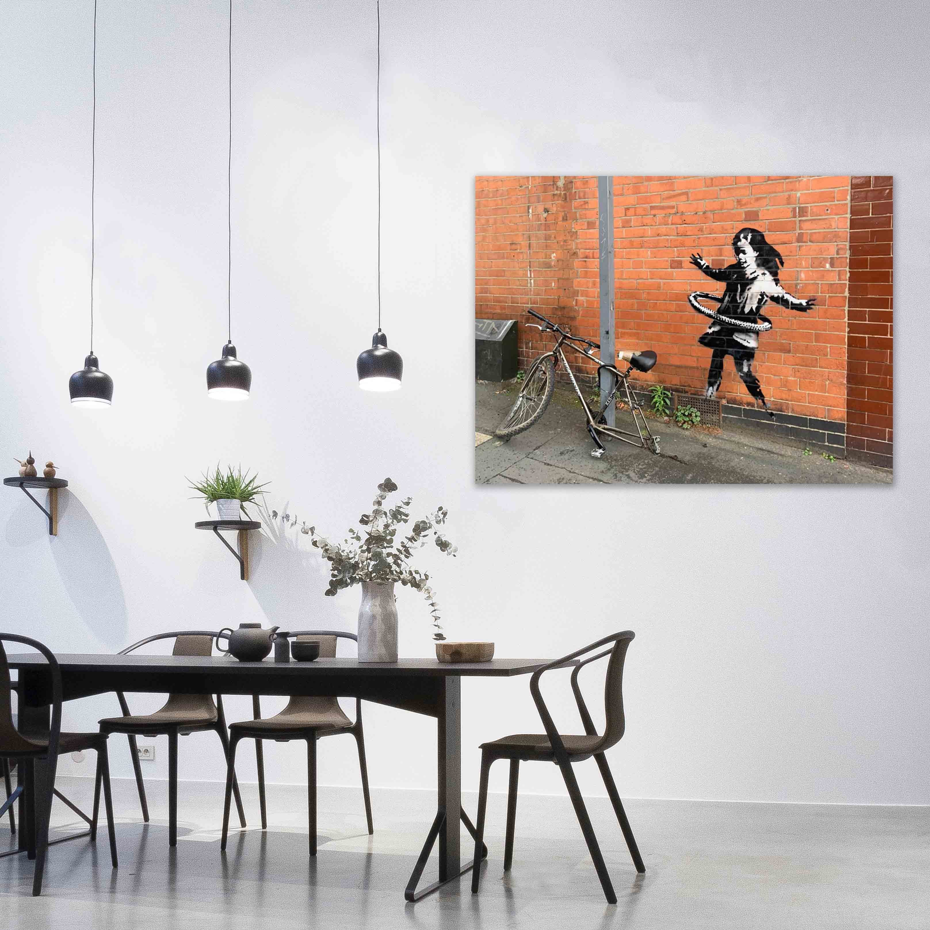 Leinwando Gemälde Leinwandbild Fahrradreifen Nottingham - Banksy Wandbild zum aufhängen