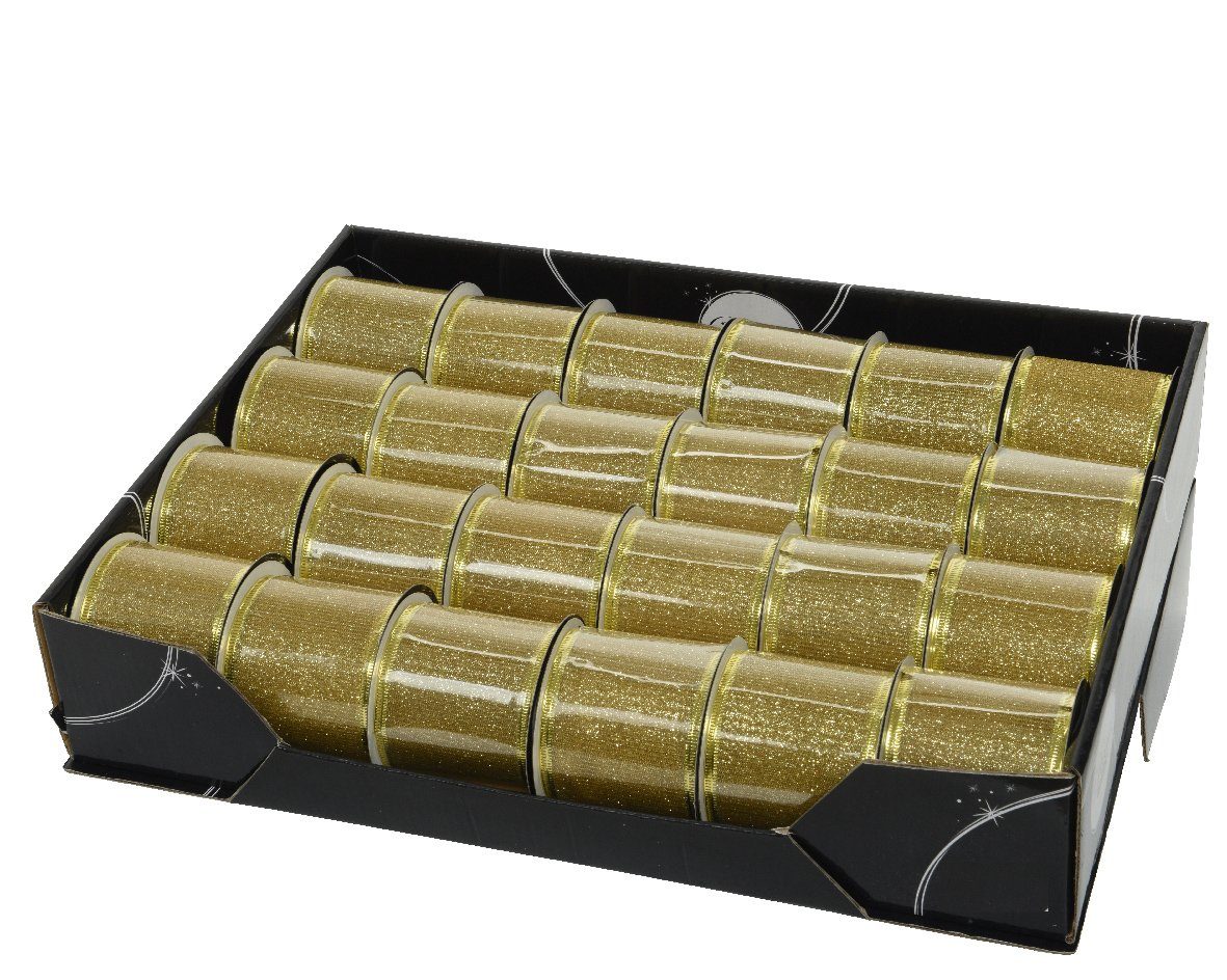 Kaemingk Geschenkband, Goldband - Glitzerband 63mm x 2,7m Rolle gold gold
