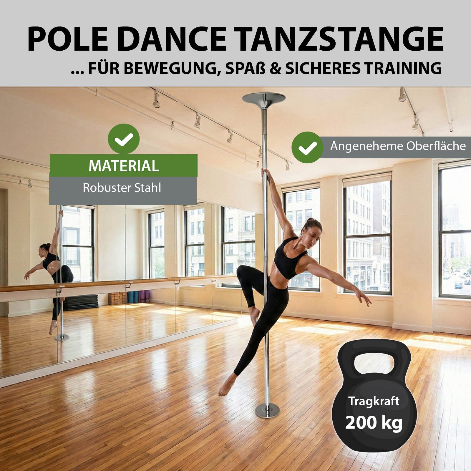 TRUTZHOLM Pole Dance Stange Pole Dance Tanzstange 220-274 cm Tabledance Static&Spinning Funktion, Spinning und Static Funktion, Montage ohne Bohren