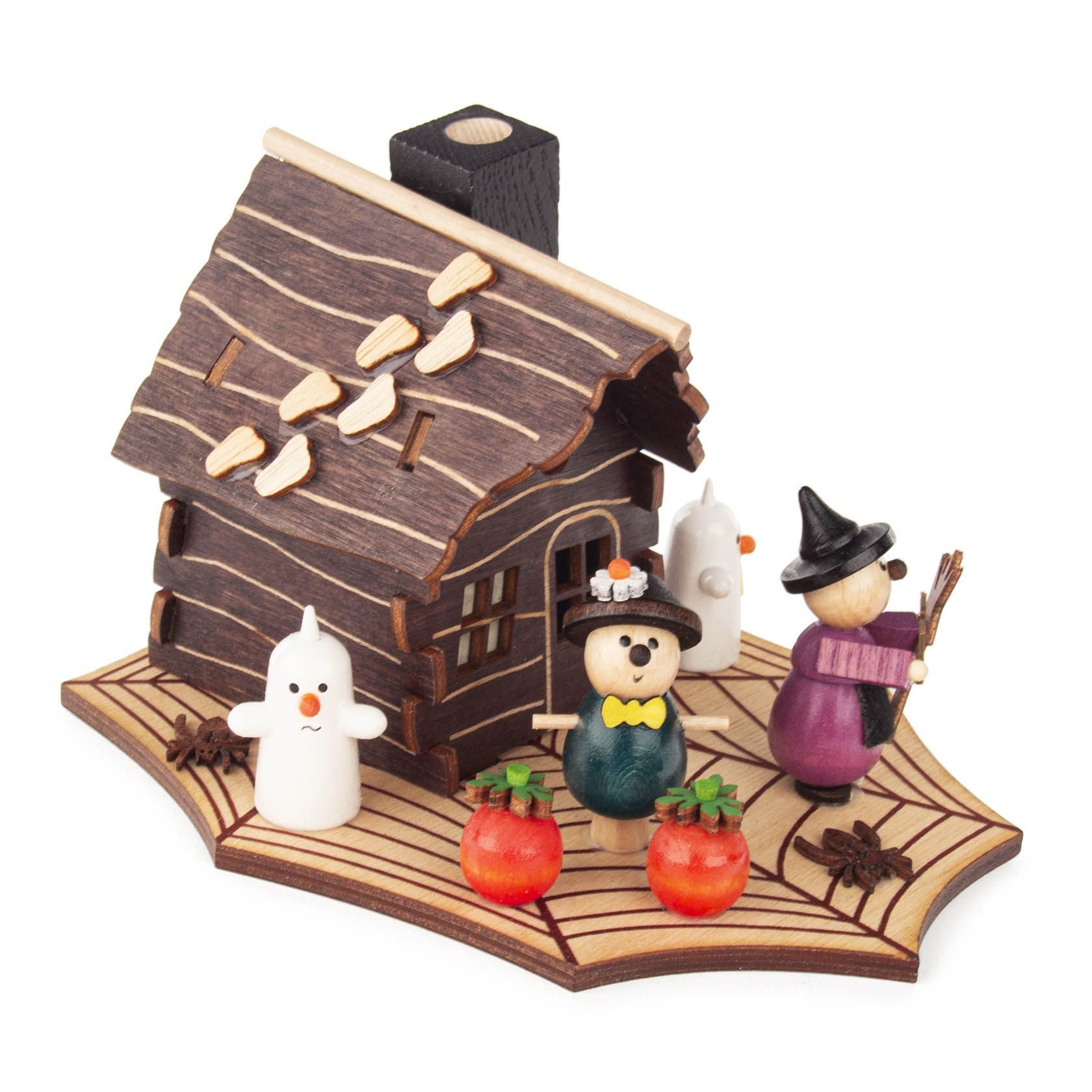 Dregeno Erzgebirge Räucherofen Räucherhaus Halloween mit Hexe und Gespenst BxHxT 12,5x9,5x15cm NEU