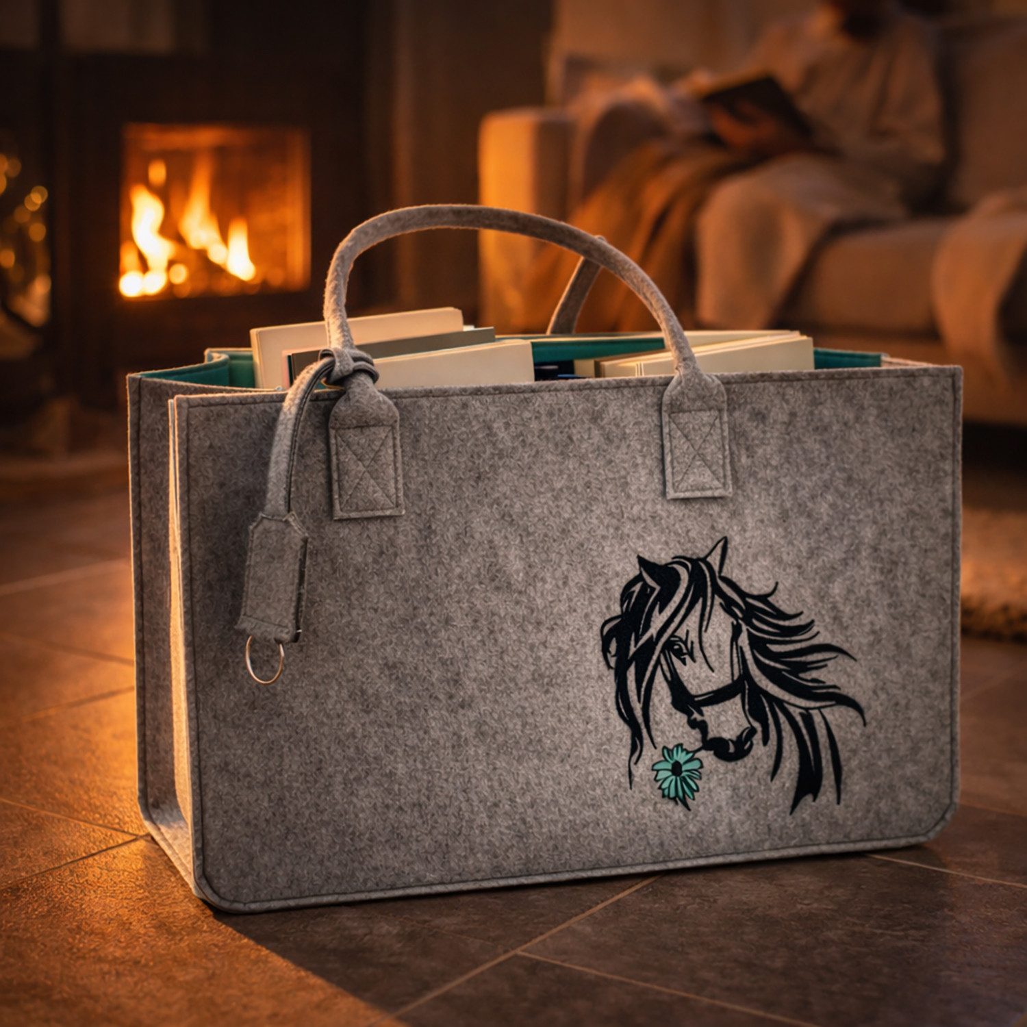 Camolo Tragetasche Filz Einkaufstasche Horse mit Henkel