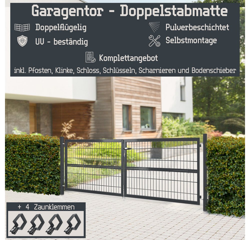 Thumbnail - V2Aox Gartentor Gartentor Gartentür Zauntür Zauntor Anthrazit 300x100 Doppelflügelig