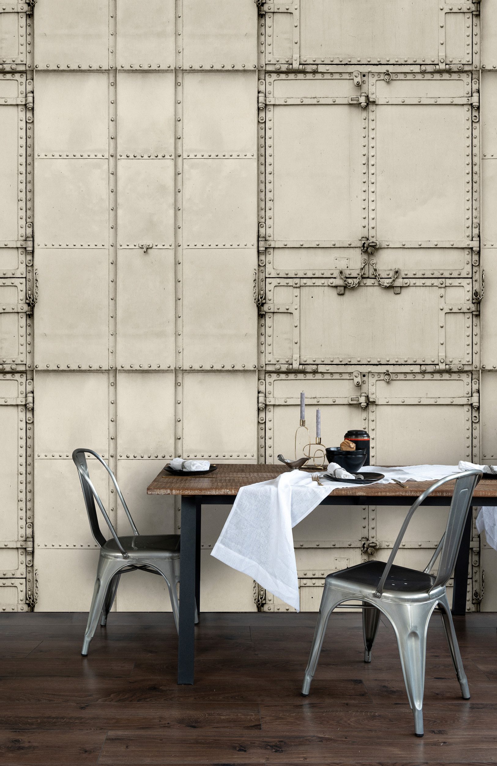 living walls Vliestapete Industrial-Tapete Nietenoptik Grau Beige vintage, glatt, matt, (1 St)