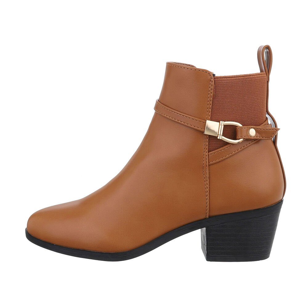 Ital-Design Damen Elegante Stiefelette Blockabsatz Klassische Stiefeletten in Camel