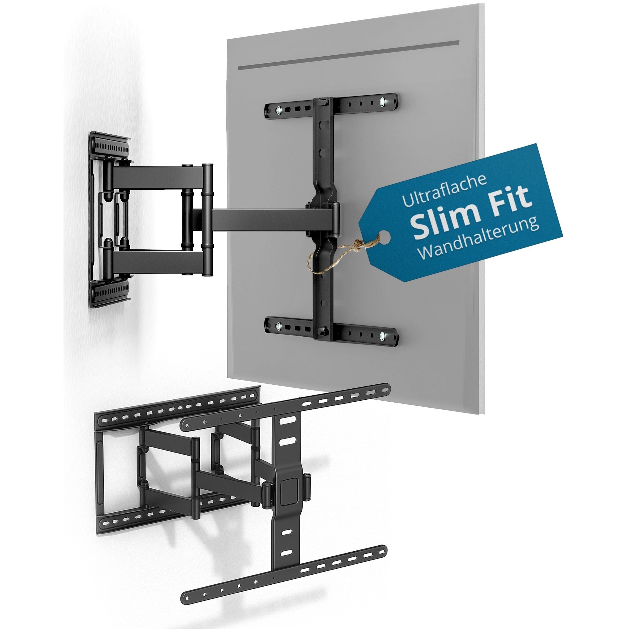Xantron TV-Wandhalterung Ultra Slim Fit Schwenkbar - nur 27mm Wand-Abstand, SLIMLINE-466US, (bis 60 Zoll, bis 75kg, 43-90 Zoll & VESA bis 600×400)
