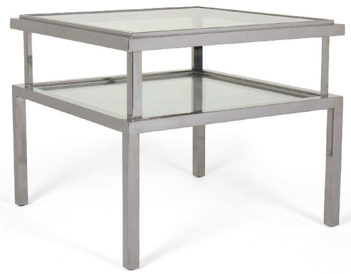 Casa Padrino Beistelltisch Luxus Beistelltisch Silber 65 x 65 x H. 55 cm - Moderner Tisch mit gehärteten Glasplatten und Edelstahl Gestell - Möbel