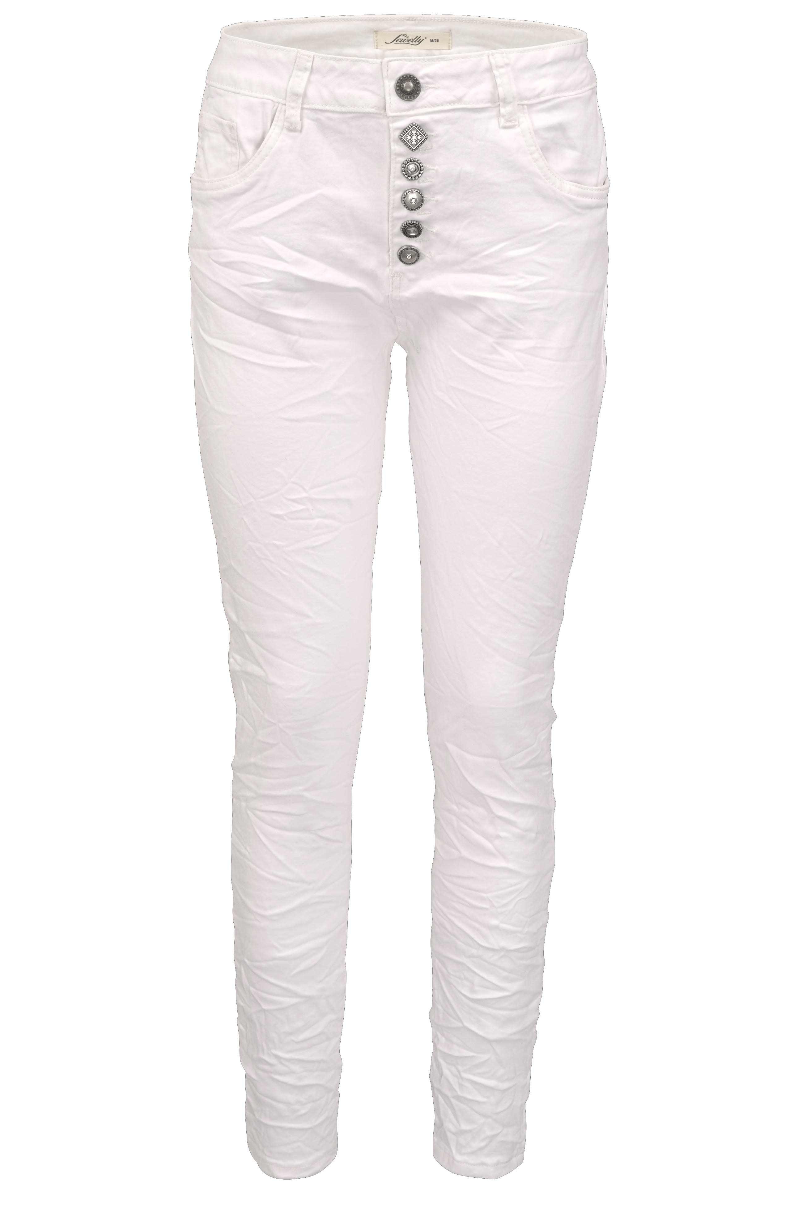Jewelly Regular-fit-Jeans Stretch Jeans Five-Pocket im Crash-Look Weiß | Straight-Fit Jeans