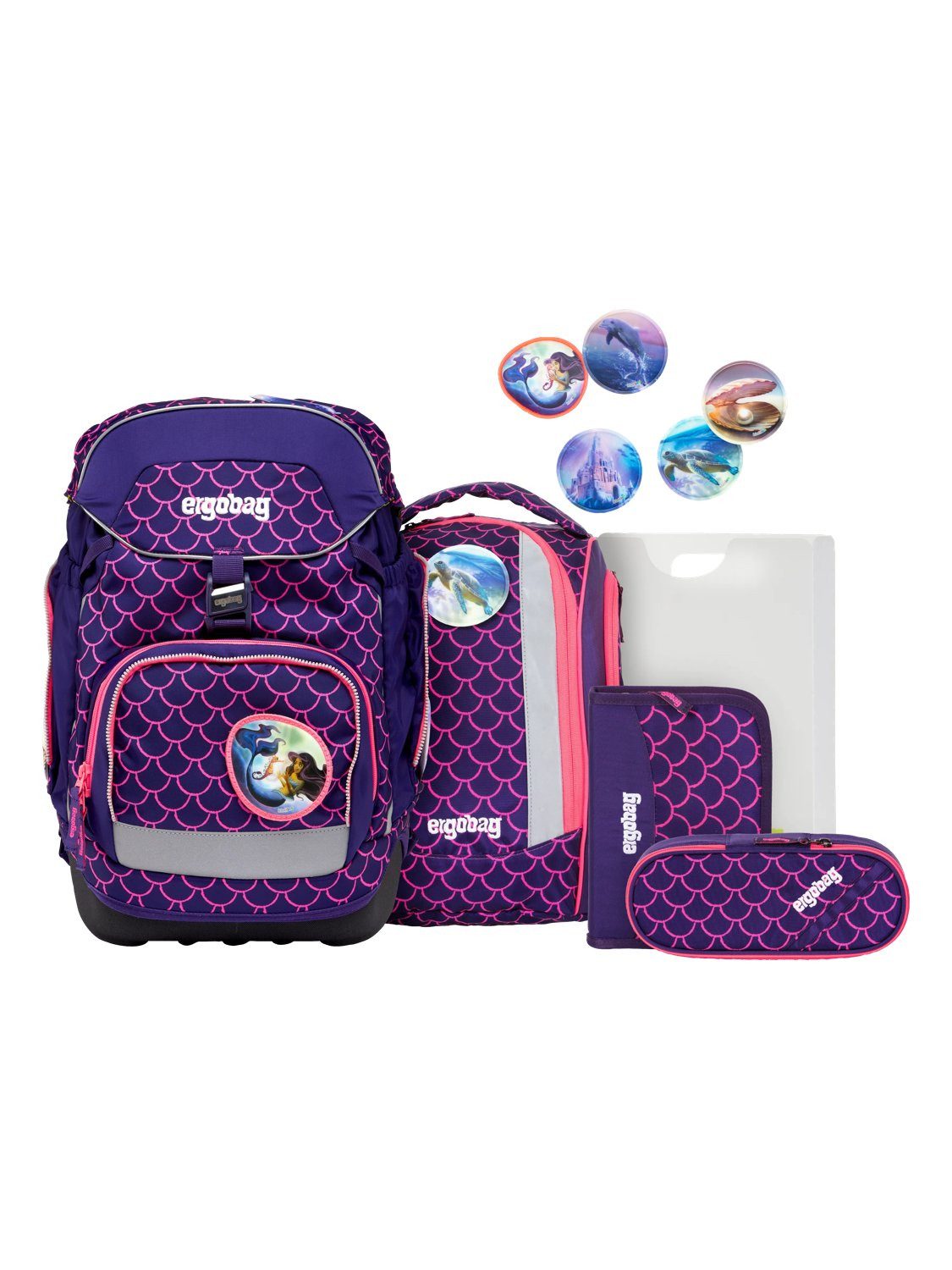ergobag Schulranzen pack Set (6-tlg., 6-teiliges Set), größenverstellbares Rückensystem