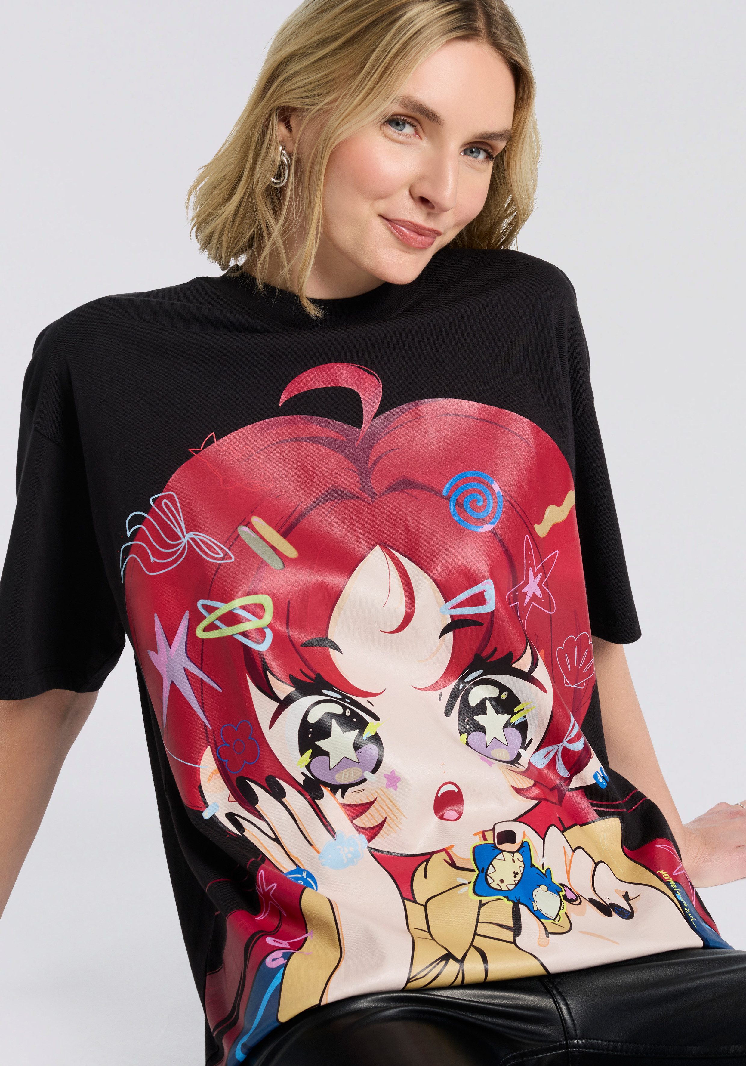 HUGO Blue Print-Shirt Oversized Tee im Anime Design günstig online kaufen