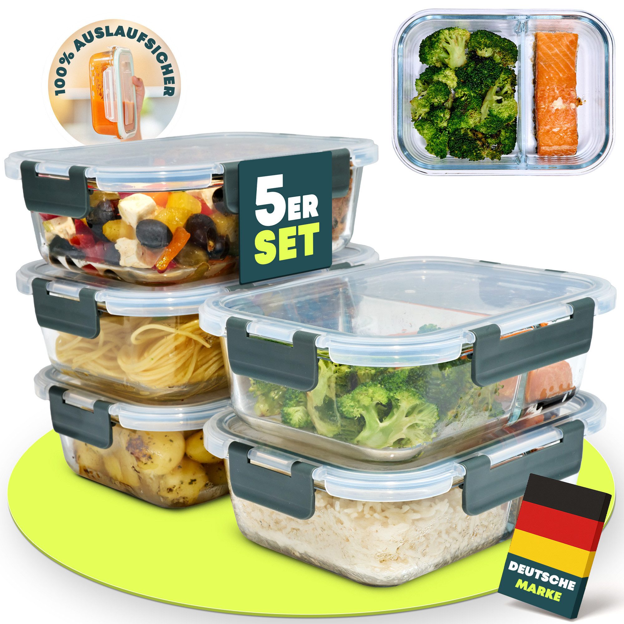 uandu home Frischhaltedose Glasbehälter mit Deckel, Frischhaltedosen Glas mit Deckel, (glasdosen mit deckel set, glas tupper mit deckel, glass food container, frischhaltedosen mit deckel glas, glasdose mit deckel, Borosilikatglas mit Deckel, Meal prep Gläser), Glasdosen mit Deckel Set, Meal prep Boxen Glas