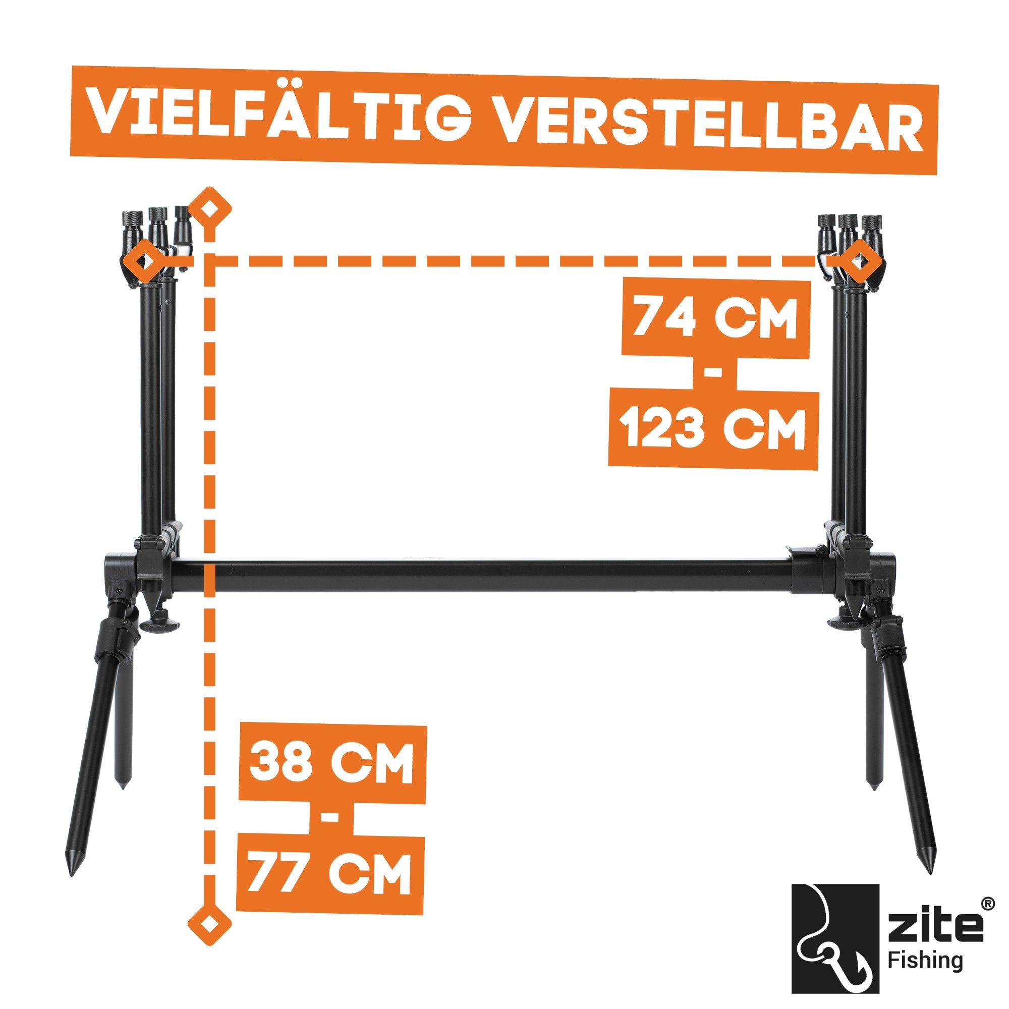 Zite Rutenhalter Aluminium Rutenständer 3 Ruten mit Tasche zum Karpfenangeln Rod Pod
