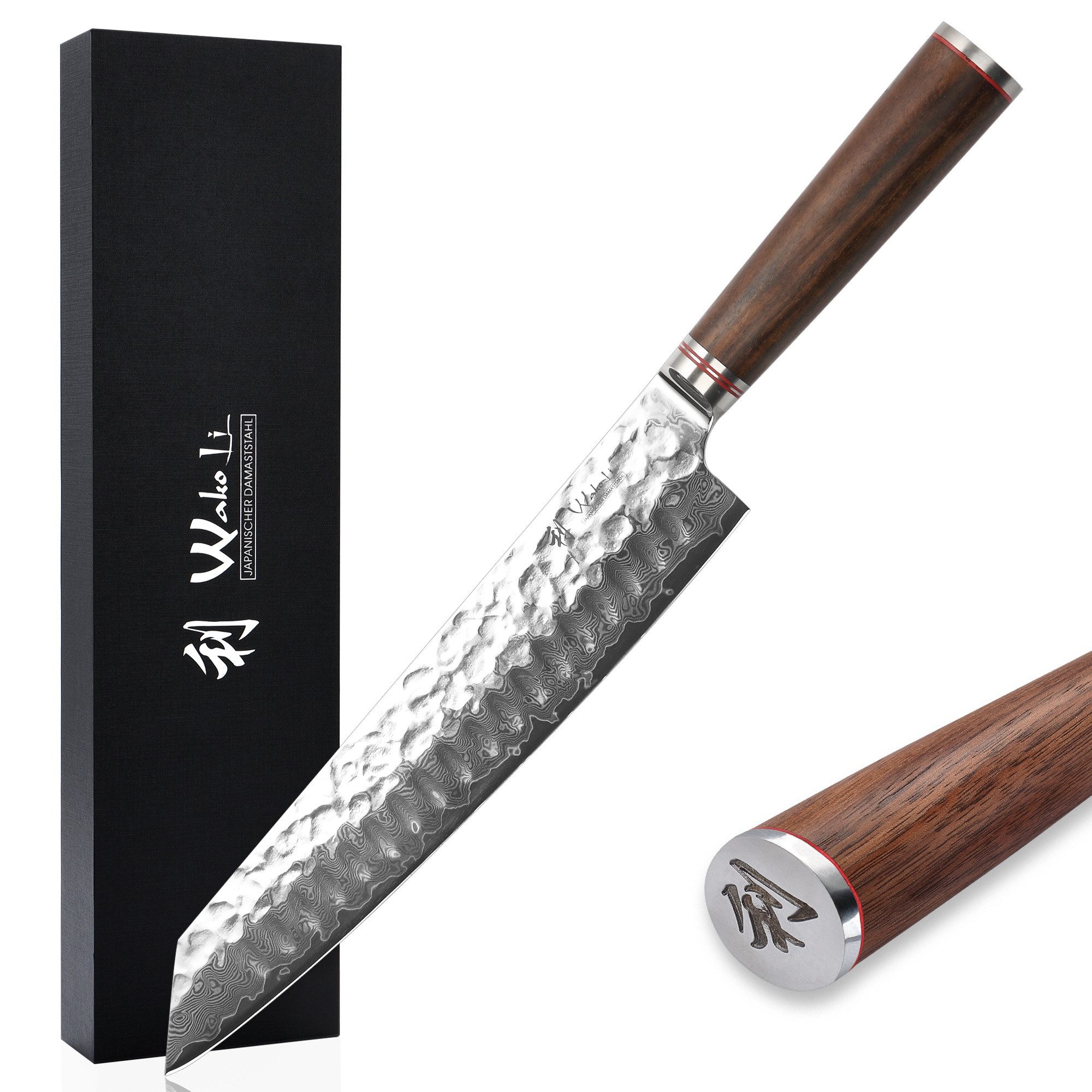 Wakoli Дамасский нож Nussbaum Damast Kiritsuke I Поварские ножи Küchenmesser I 20cm Klinge, aus 67 Lagen Damaststahl, VG10 Kern