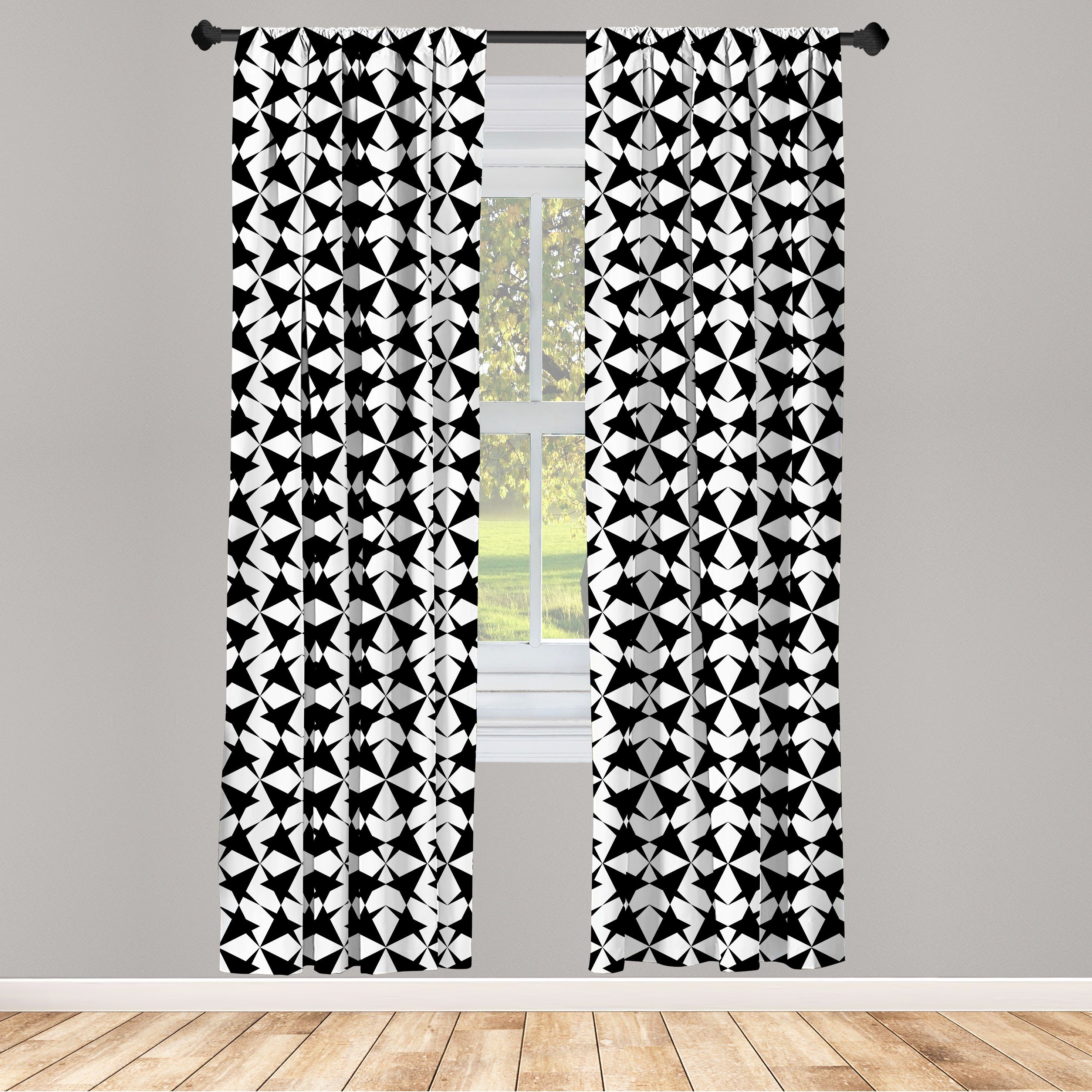 Gardine Vorhang für Wohnzimmer Schlafzimmer Dekor, Abakuhaus, Microfaser, Abstrakt futuristisch Stern | Fertiggardinen