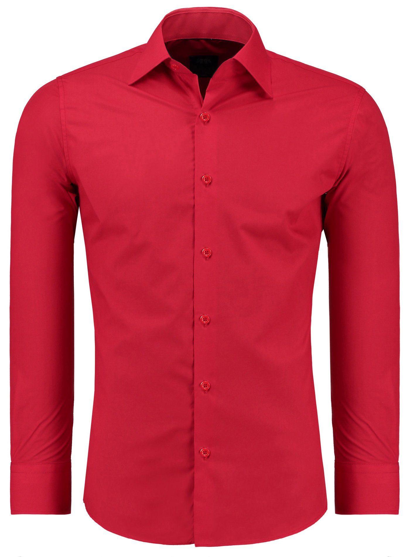 JEEL Businesshemd JH12105 Slim Fit Langarm Herren Hemd mit farblich abgesetzten Elementen, Langarm Kentkragen Uni 205 Rot