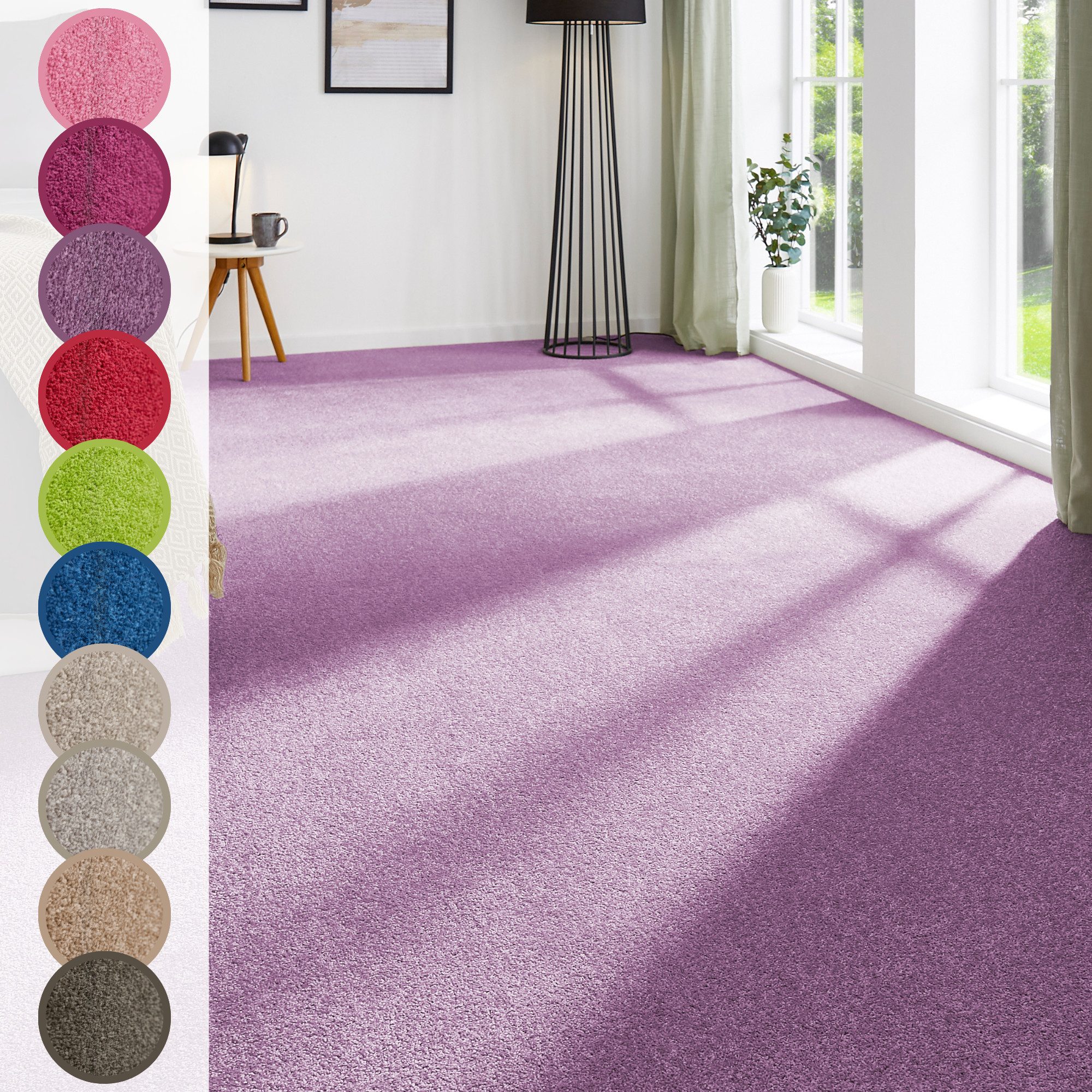 Andiamo Teppichboden Ines, Kräuselvelours, Gesamthöhe 8,5 mm, Luxusklasse LC2, rechteckig, Uni Farben, Breite 400 cm, strapazierfähig & pflegeleicht